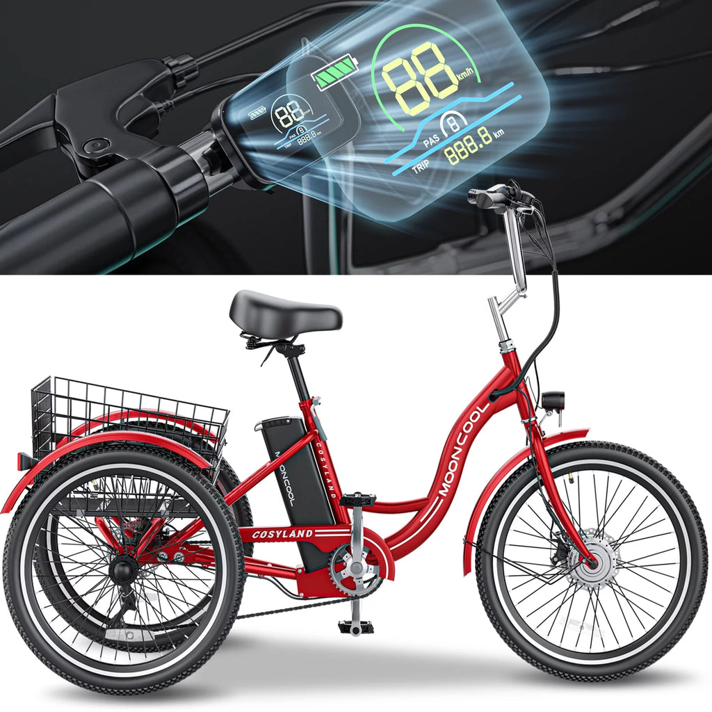 Ficisog 24" Adult Electric Tricycles, 350W 7-Speed Electric Tricycle with Removable Lithium Battery, Unisex 36V 14.5AH
