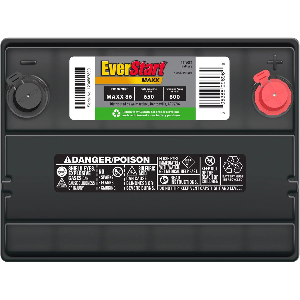 EverStart Maxx Lead Acid Automotive Battery, Group Size 86 12 Volt, 630 CCA