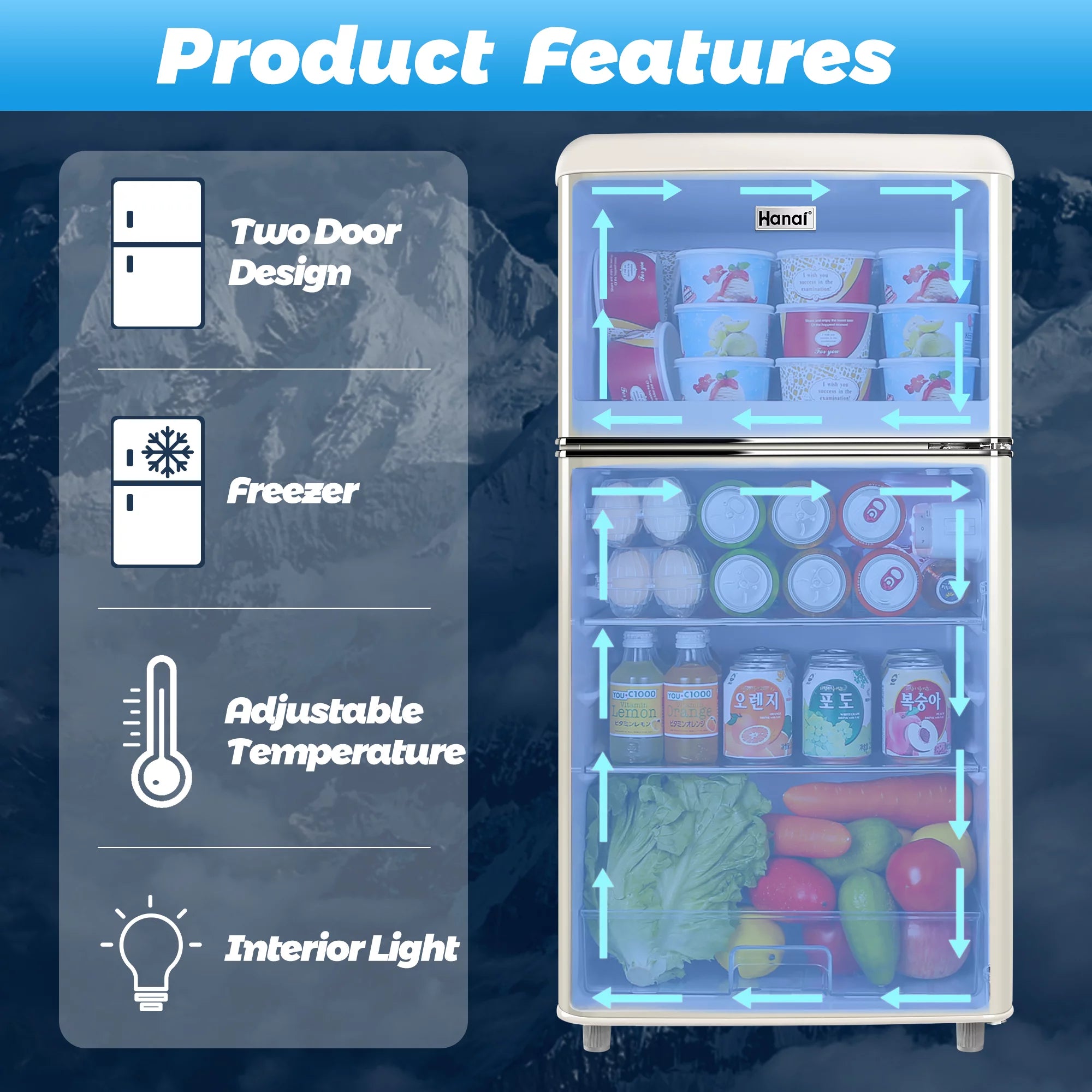 WANAI 3.5 Cu ft Two Door Mini Refrigerator with Freezer,Black