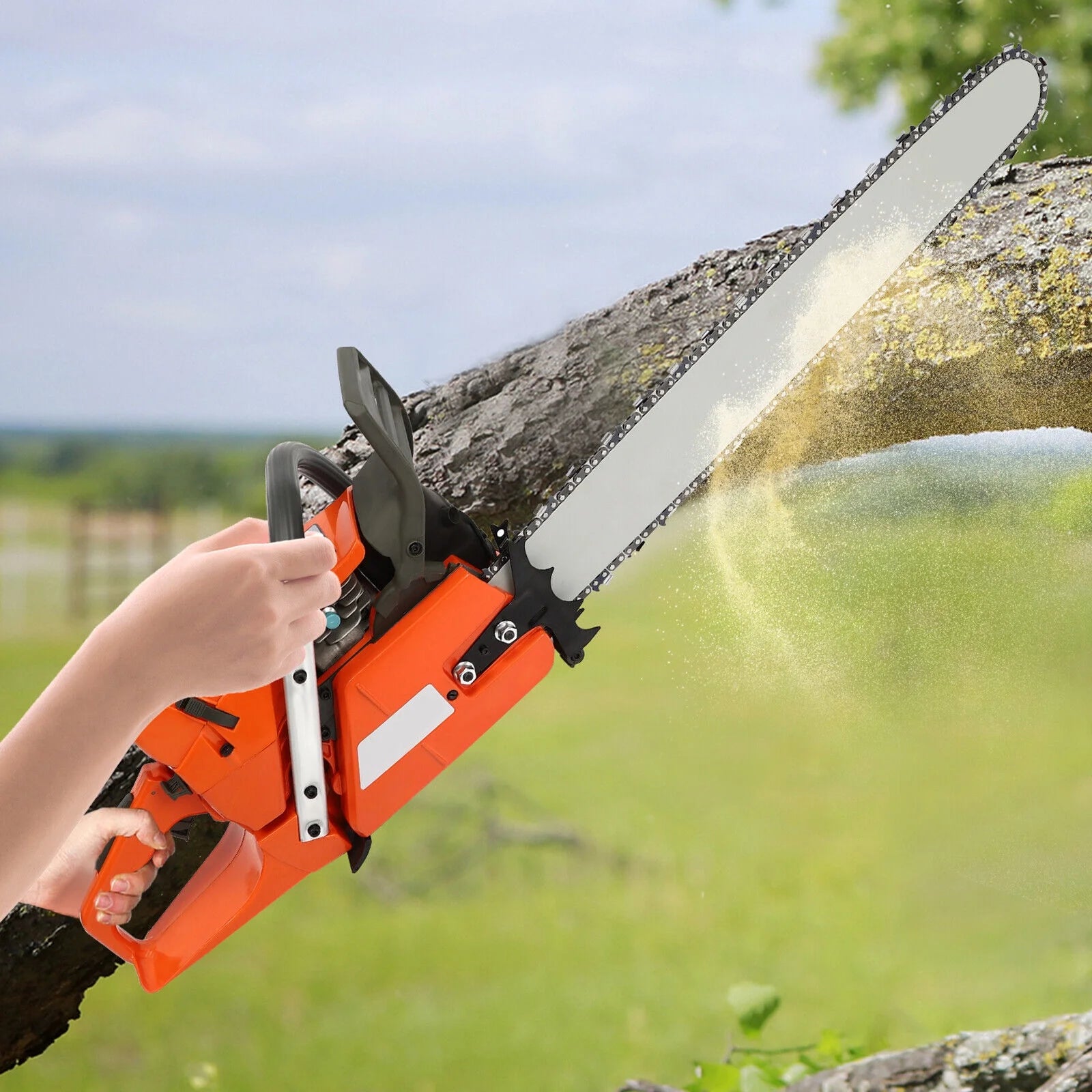 65cc/72cc Gas Chainsaw 24" Bar Gasoline Powered Chain Saw 2-Cycle Wood Cutting Orange