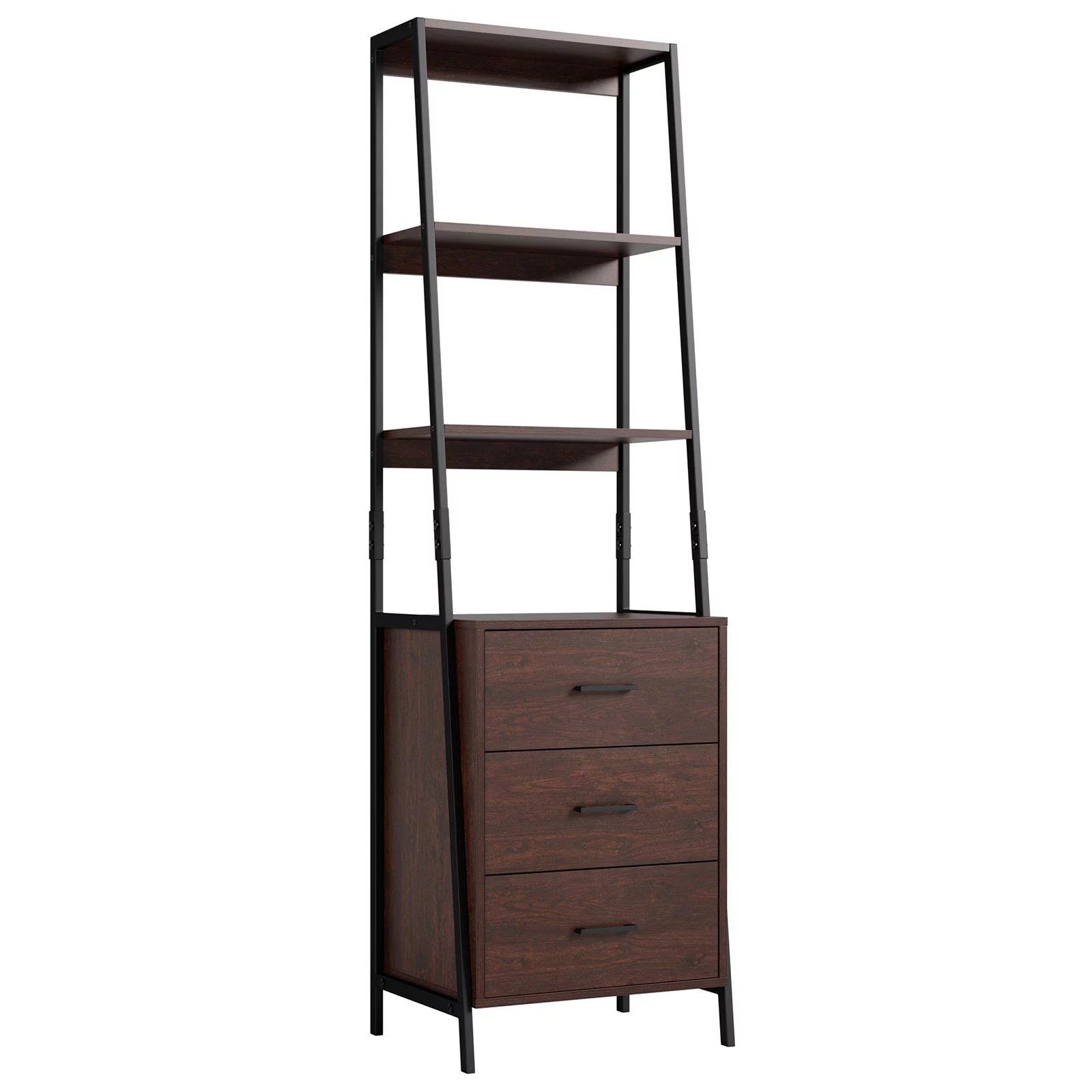 Homfa 3 Drawers Ladder Bookshelf, 3 Tier Open Storage Shelves for Office Living Room, Rustic Brown