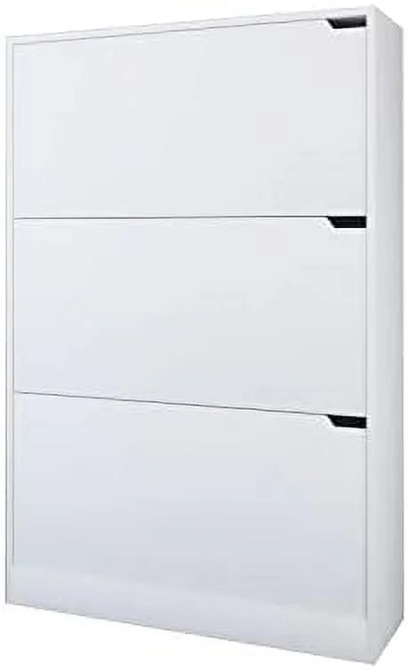 HOOMHIBIU Shoe Cabinet with 3 Flip Drawers Wood Entryway Shoe  Cabinet Freestanding Shoe Rack  Organizer for Entryway  Hallway  White and Rustic Brown 9.33" D x 31.5" W x 47.2"