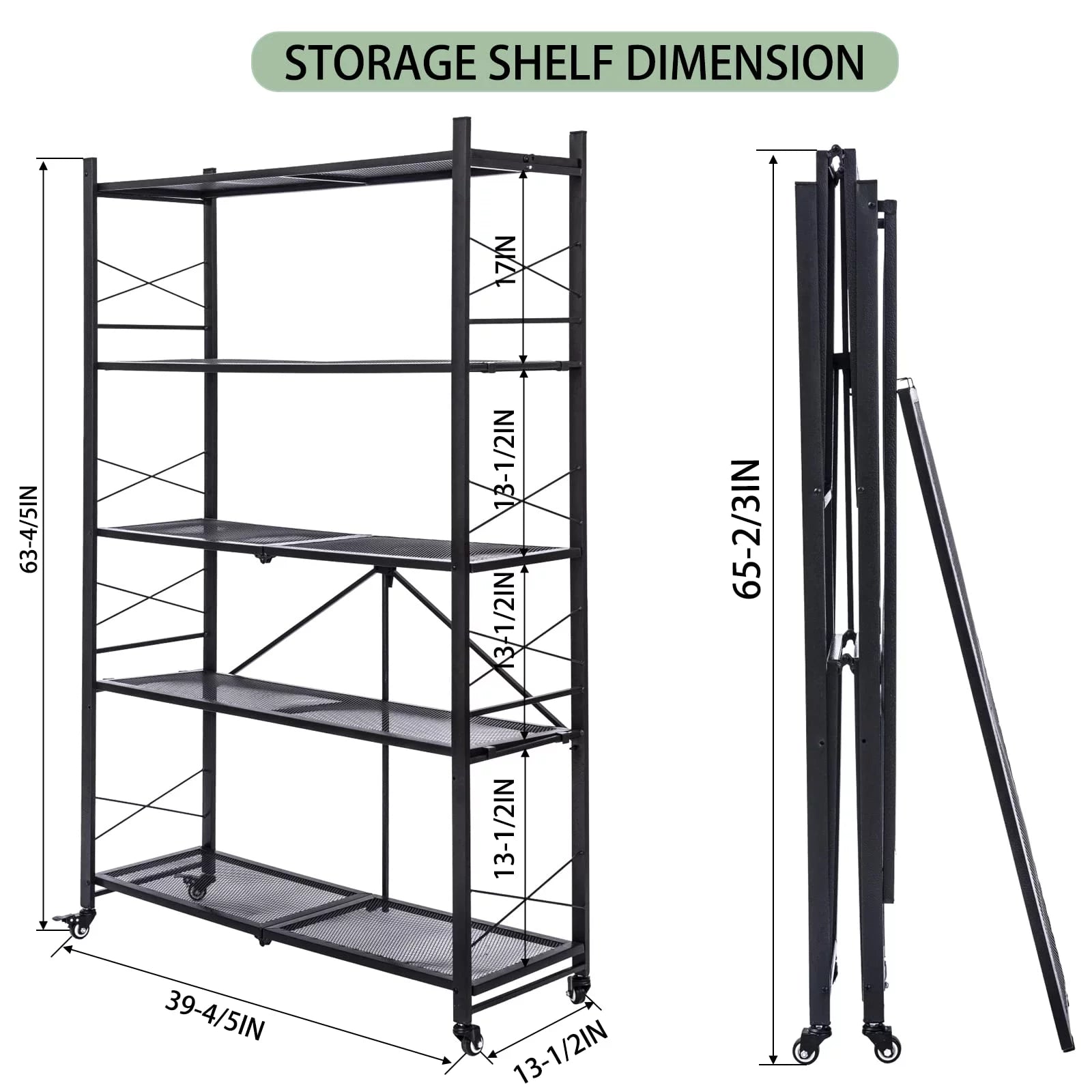 Grezone Two Set 5 Tier Foldable Shelves Metal Storage Shelves with Wheels - No Assembly Adult Group