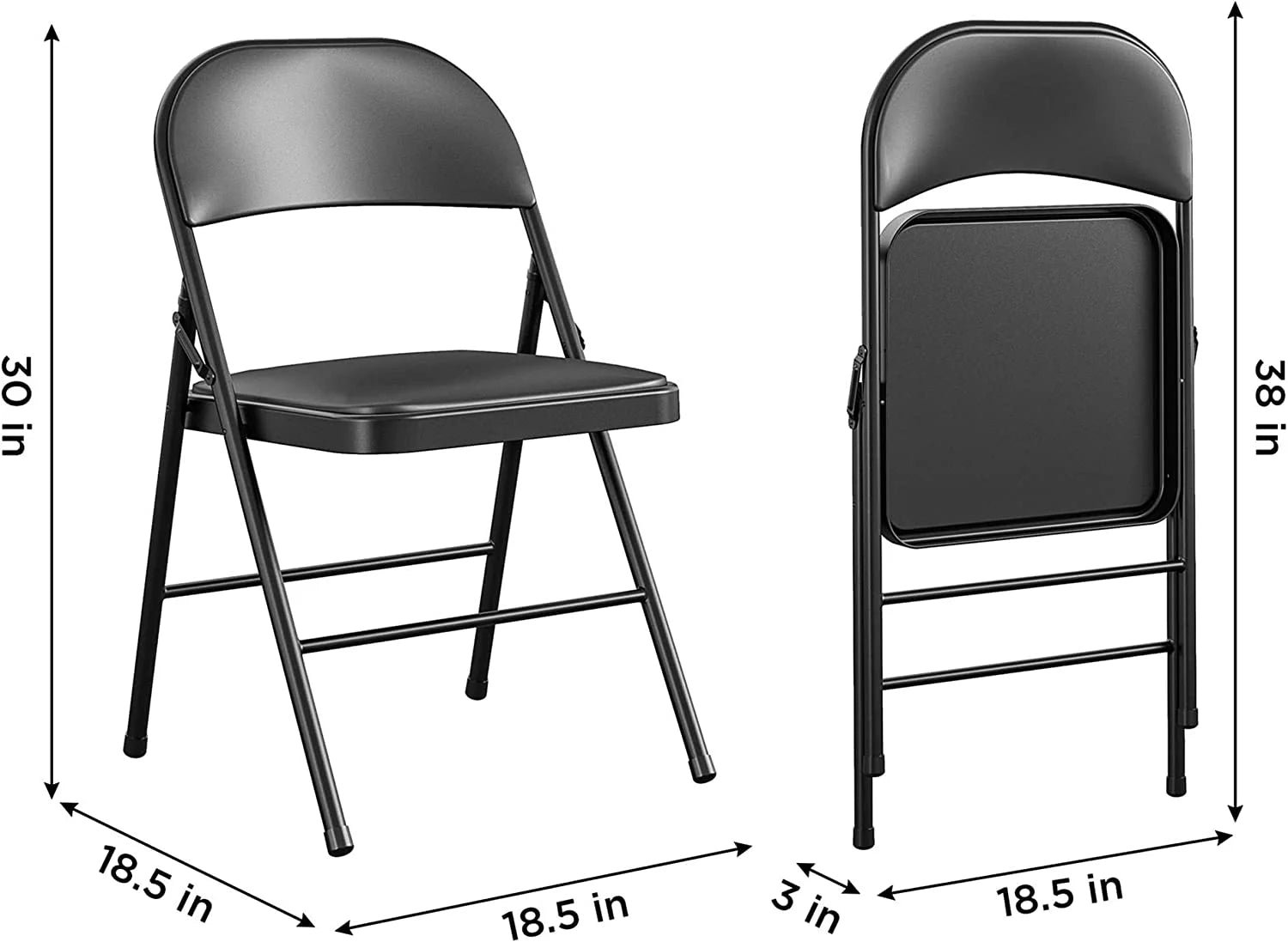 Vebreda Upholstered Padded Folding Chair (4 Pack), Black