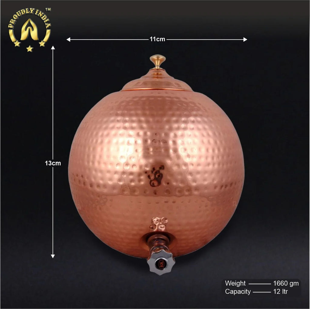 Proudlyindia Water Tap Dispenser, 12L Copper Dispenser, Water Dispenser, Copper Pot, Copper Water Vessel, Water Container, Vintage Water Cooler