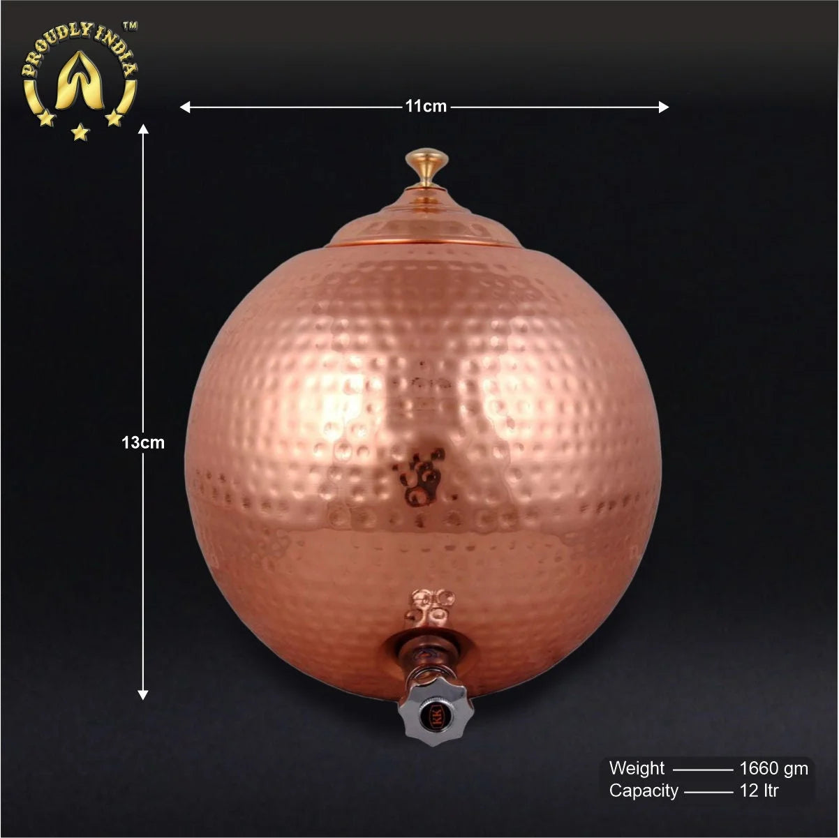 Proudlyindia Water Tap Dispenser, 12L Copper Dispenser, Water Dispenser, Copper Pot, Copper Water Vessel, Water Container, Vintage Water Cooler