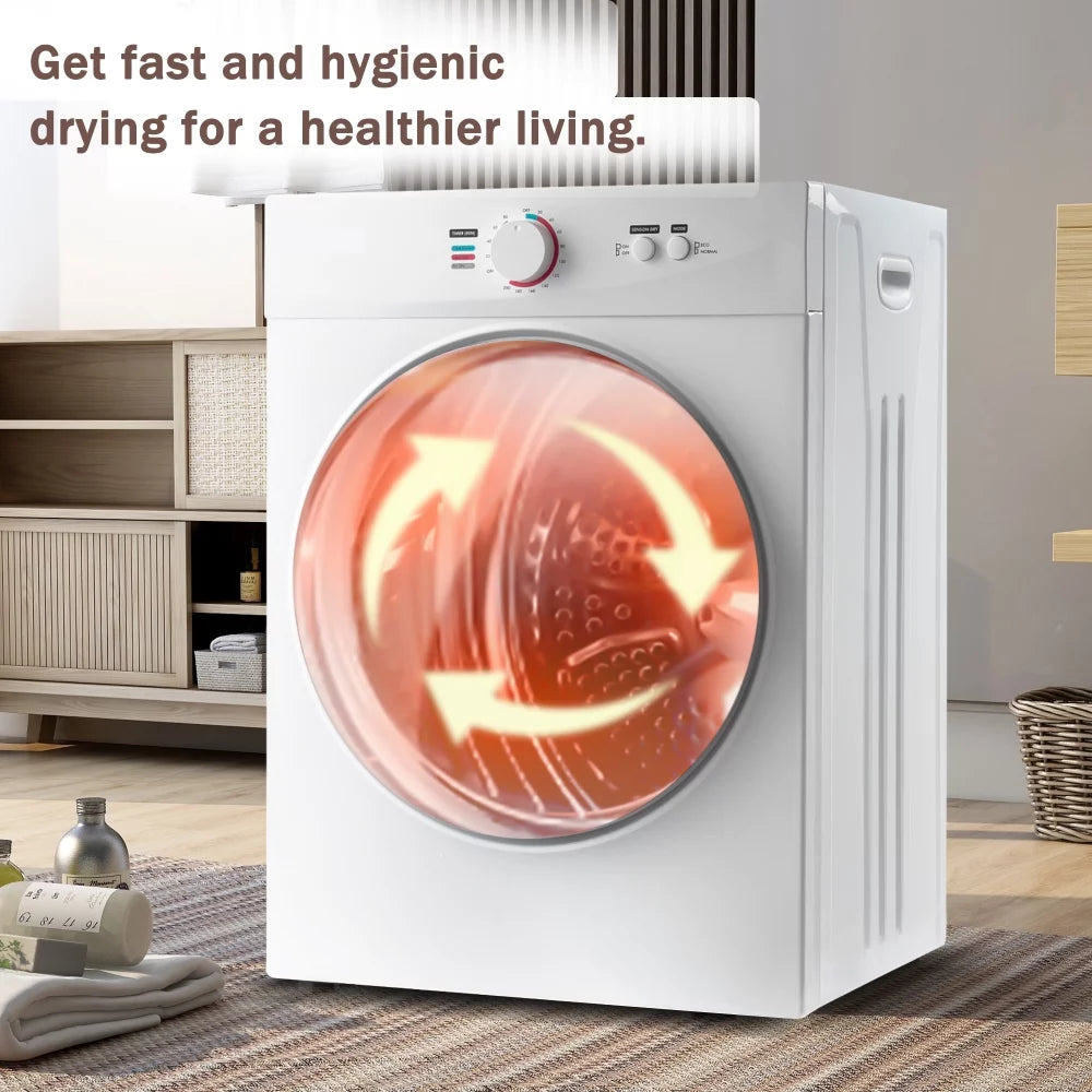 GZXS Portable Laundry Dryer With Easy Knob Control For 5 Modes, Stainless Steel Clothes Dryers, For Home, Dorm, Apartment And Rv, Wall Mount Kit Included