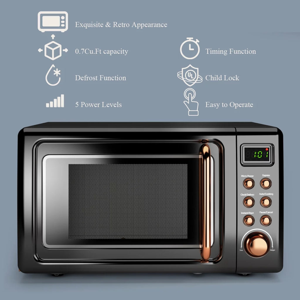 Costway 0.7Cu.ft Retro Countertop Microwave Oven 700W LED Display Glass Turntable Green