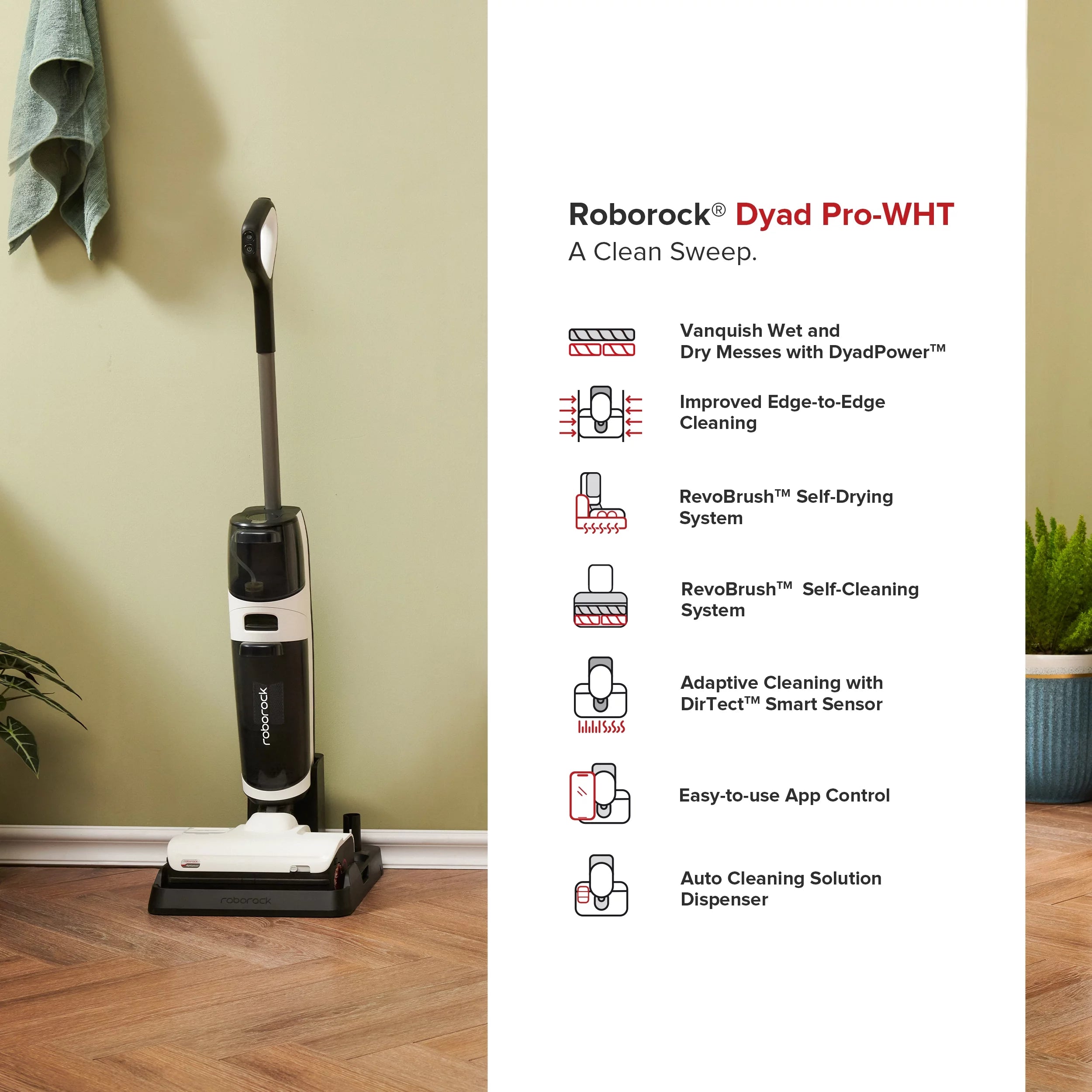 Roborock&reg; Dyad Pro Wet and Dry Vacuum Cleaner with multi-rollers, 17000Pa Suction, Self-Cleaning and Self-Drying