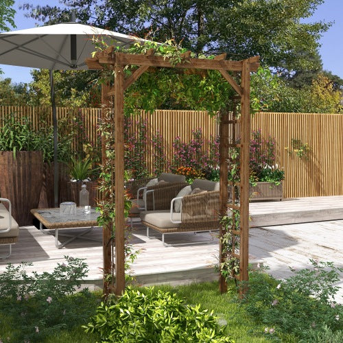 Buumin Outsunny 85" Wooden Garden Arbor for Wedding and Ceremony, Outdoor Garden Arch Trellis for Climbing Vines - Carbonized
