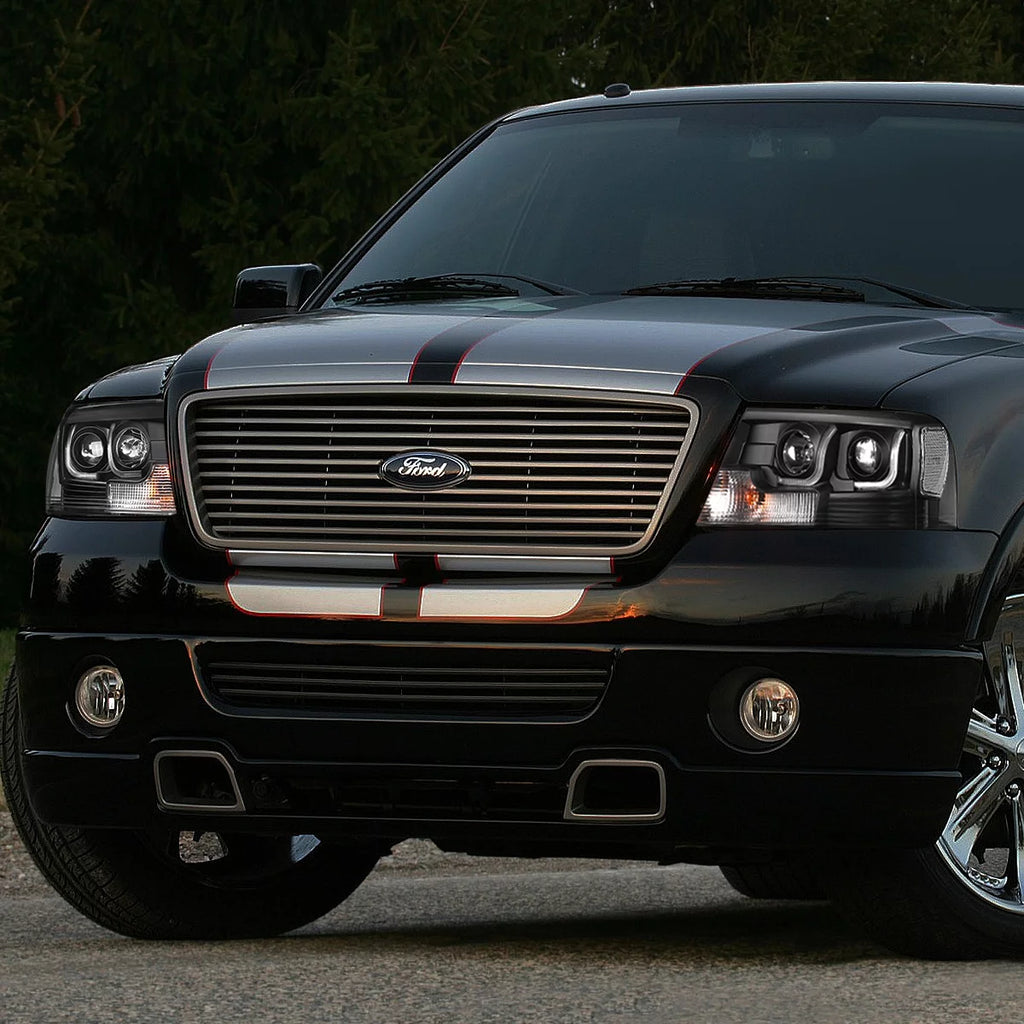 DNA Motoring HL-3DLB-F1504-BK-CL1 For 2004 to 2008 Ford F150 Lincoln Mark LT Dual LED DRL Light Bar Projector Headlight Black Housing Clear Corner Headlamp
