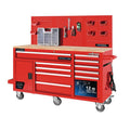 Heavy-Duty 62 in. 10-Drawer Red Tool Chest Mobile Workbench Cabinet with Pegboard Back Wall