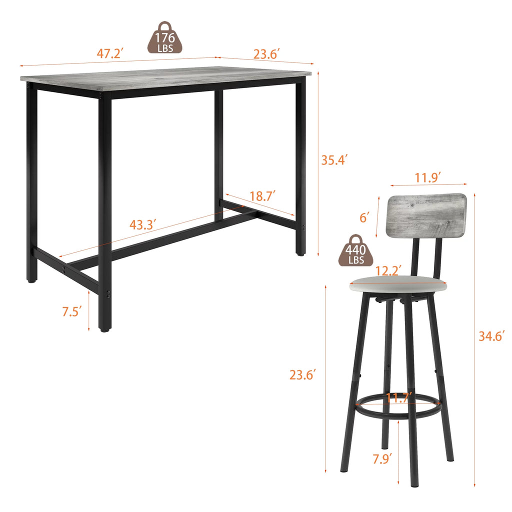 5 Piece Bar Table Set, Modern Counter Height Dining Set, Home Dining Table and Chairs Set for 4, Kitchen Breakfast Table Set with 4 Cushioned Stools, Bistro Pub Table Set, Rustic Brown