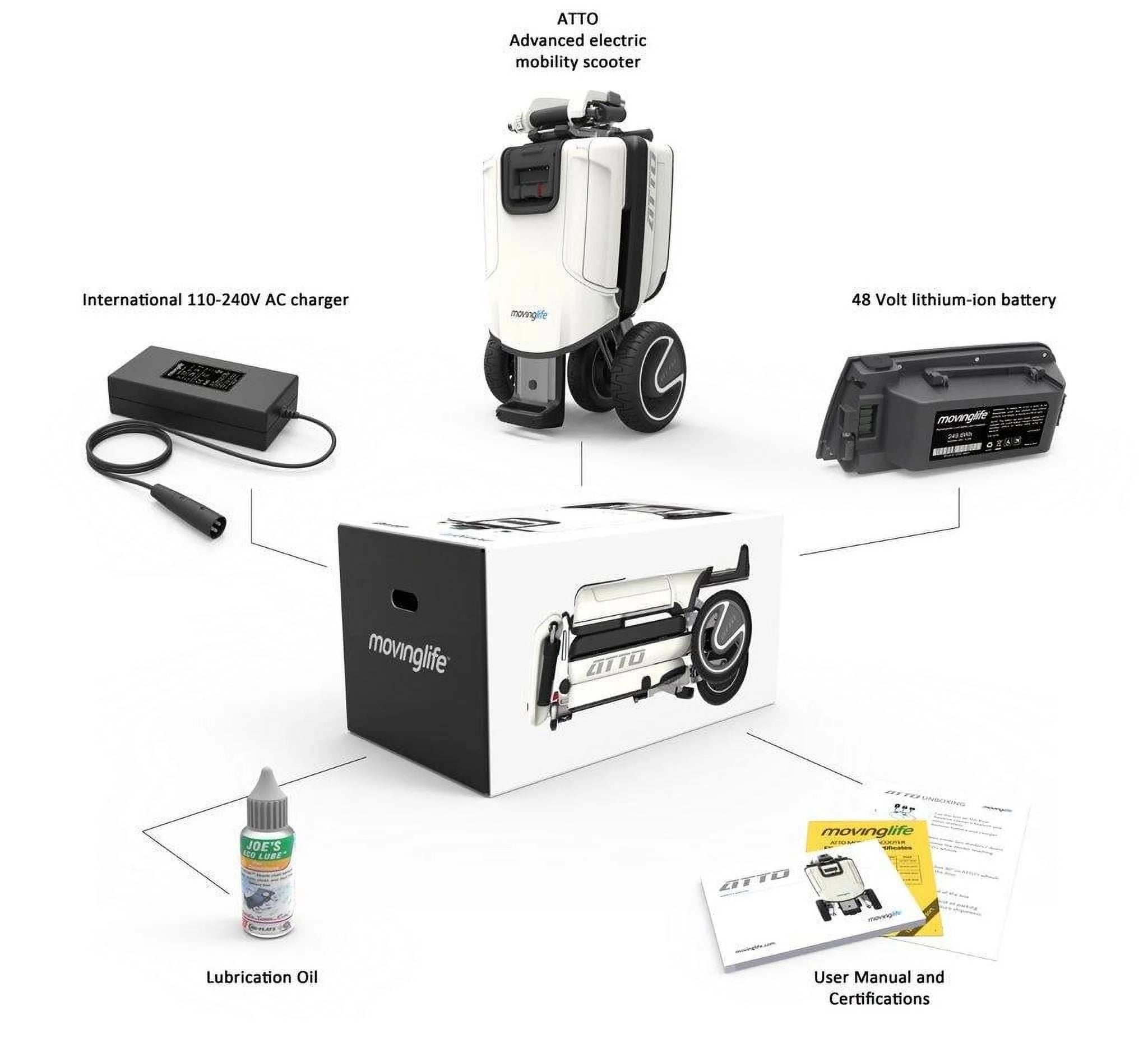 ATTO Deluxe FOLDING Lightweight Mobility Scooter New Moving Life FAA Compliant Travel Mobility Scooter, with Arm Rsts