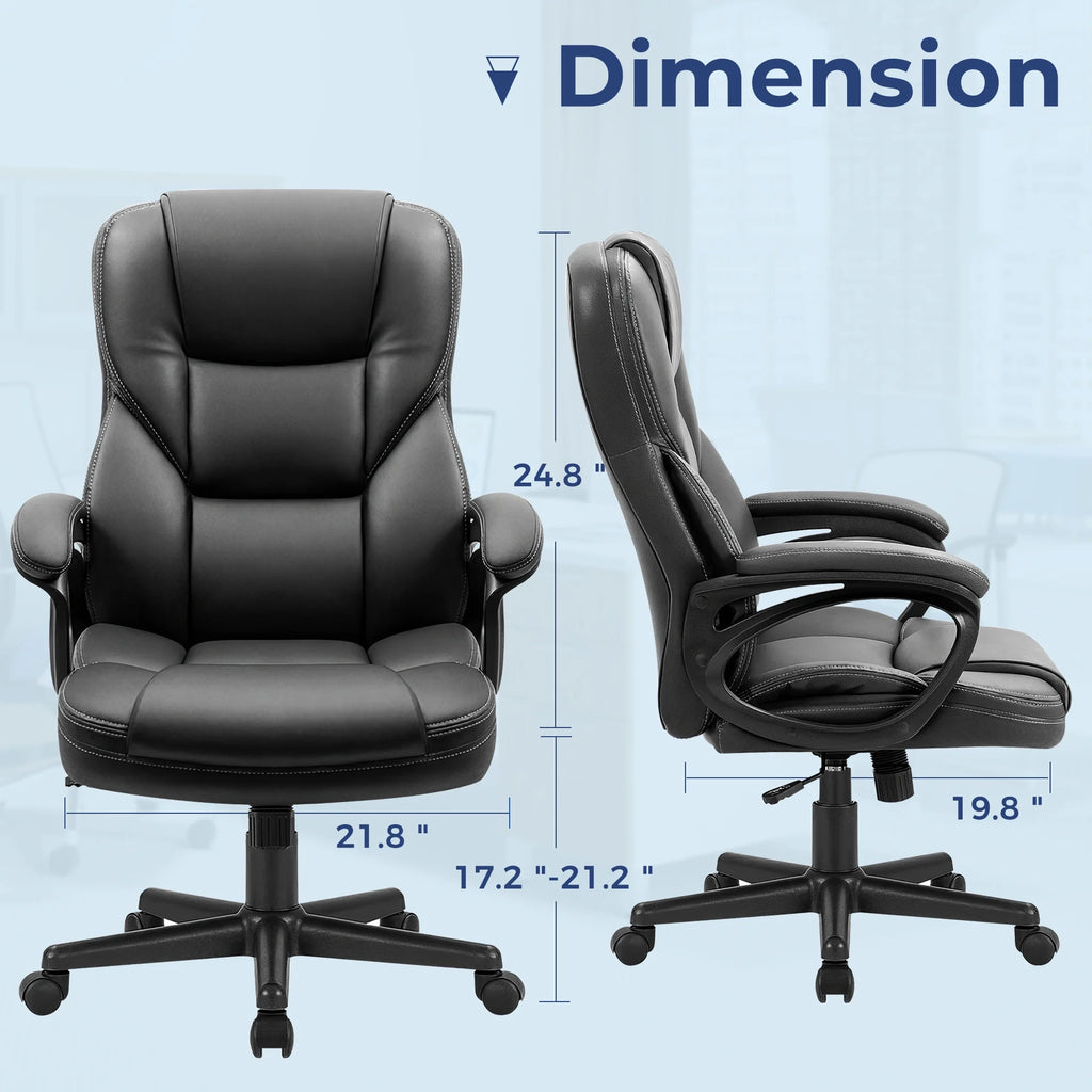 Furmax High-back Executive Office Chair With Lumbar Support Height Adjustable Swivel Seat PU Leather, Black