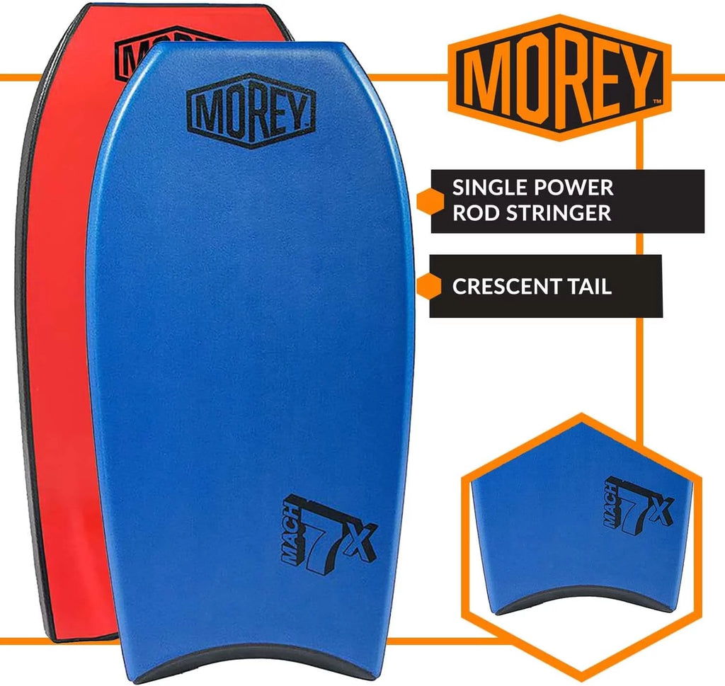 Morey Mach 7X 42.5 Bodyboard - TC8 Deck - Crescent Tail - X Flex Mesh - Polypro Core - HDPE Slick - Power Rod Stringer