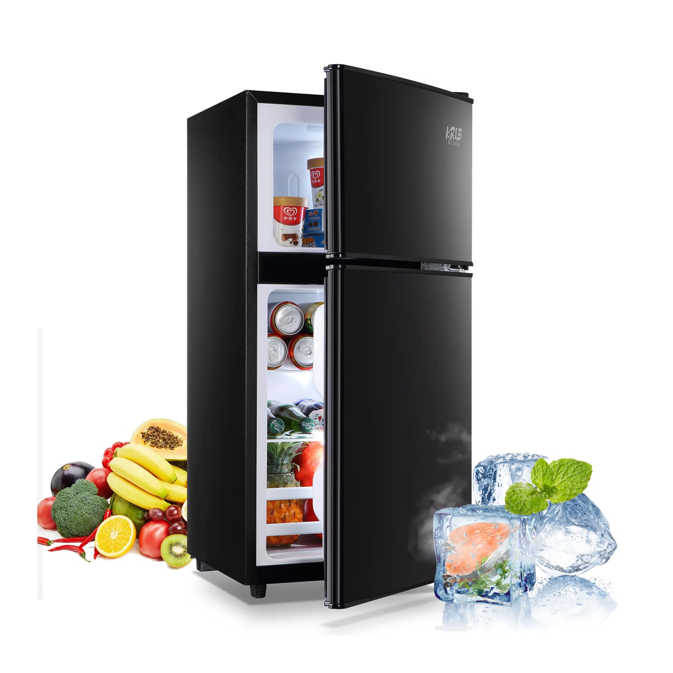 KRIB BLING 3.5 Cu.ft Compact Refrigerator Mini Fridge with Freezer, 2 Door Small Refrigerator for Office, Silver