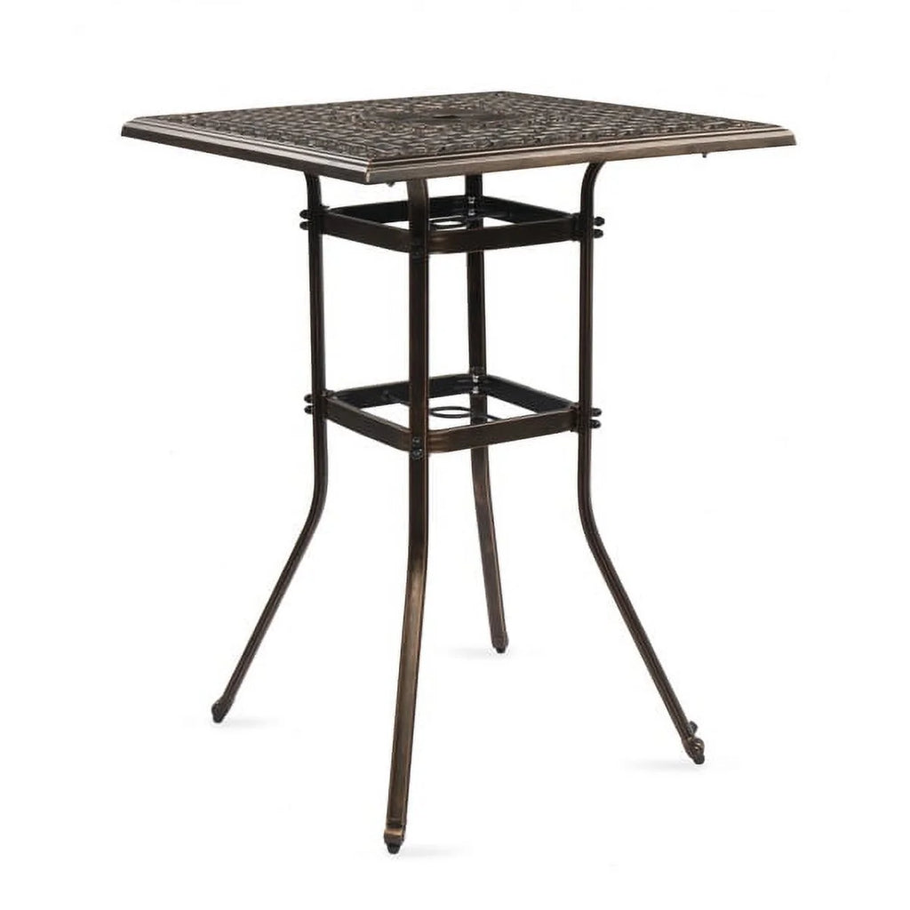 Outdoor Patio Bar Height Table, Square Cast Aluminium Bistro Table with Umbrella Hole, Tall Table for Porch Balcony Backyard Garden, Antique Bronze