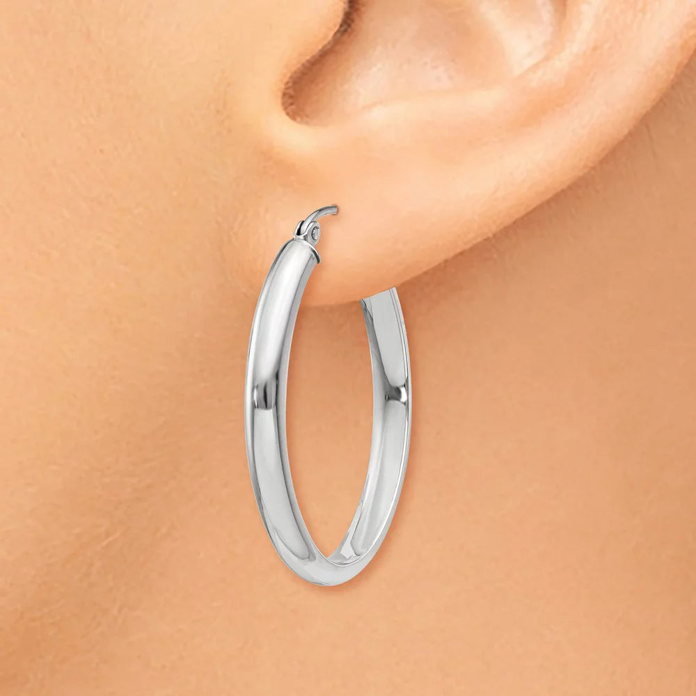 Real 14kt White Gold Polished 3.75mm Oval Tube Hoop Earrings; for Adults and Teens; for Women and Men