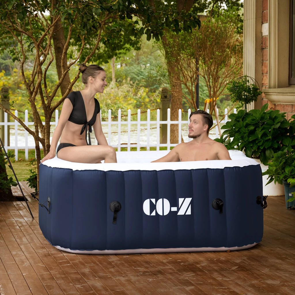 CO-Z 5x5ft PVC Square Inflatable Spa Tub &amp; 120 Massaging Jets for Patio &amp; More for 4-person Blue