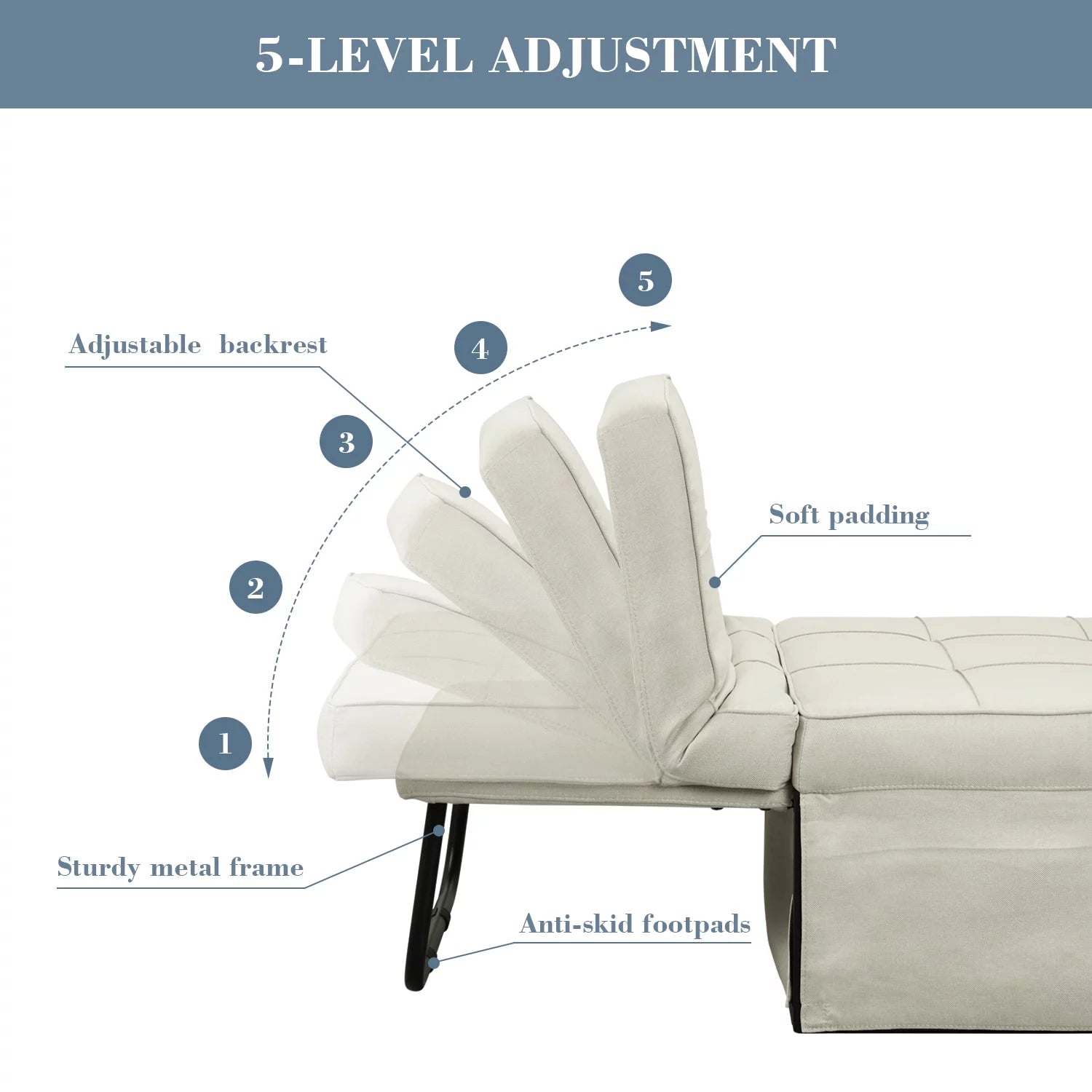 Ainfox Ottoman Chair Lounger Bed .4 in 1 Breathable Linen Convertible Single Sofa Couch, 73.23''L x 33.86''W(Dark Blue)