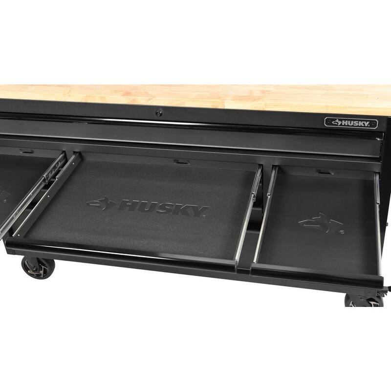 61 in. W x 23 in. D Heavy Duty 15-Drawer Mobile Workbench Tool Chest with Solid Wood Top in Matte Black