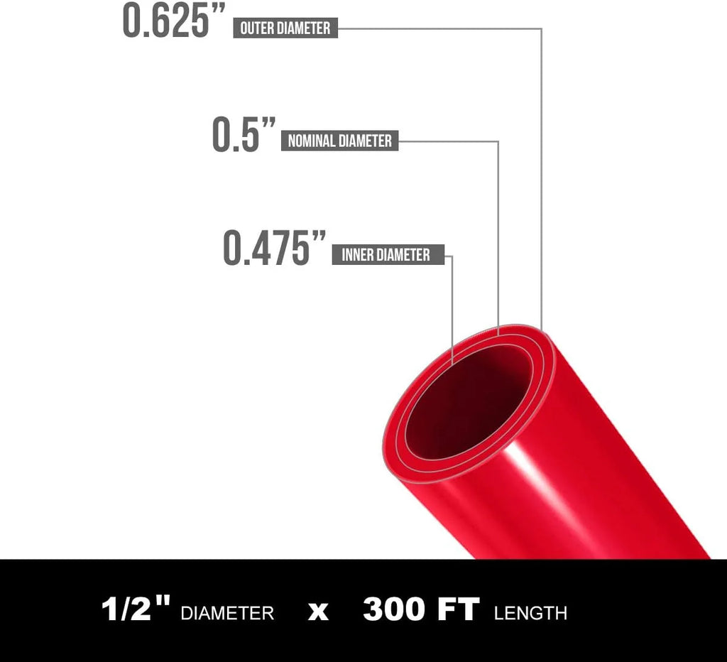 Tubing 1/2 Inch X 300 Ft Pex Tube Coil, Non-Barrier Pex Pipe For Potable Water, 1/2" Pex Flexible Water Tubing For Plumbing, Red Pex Tubing