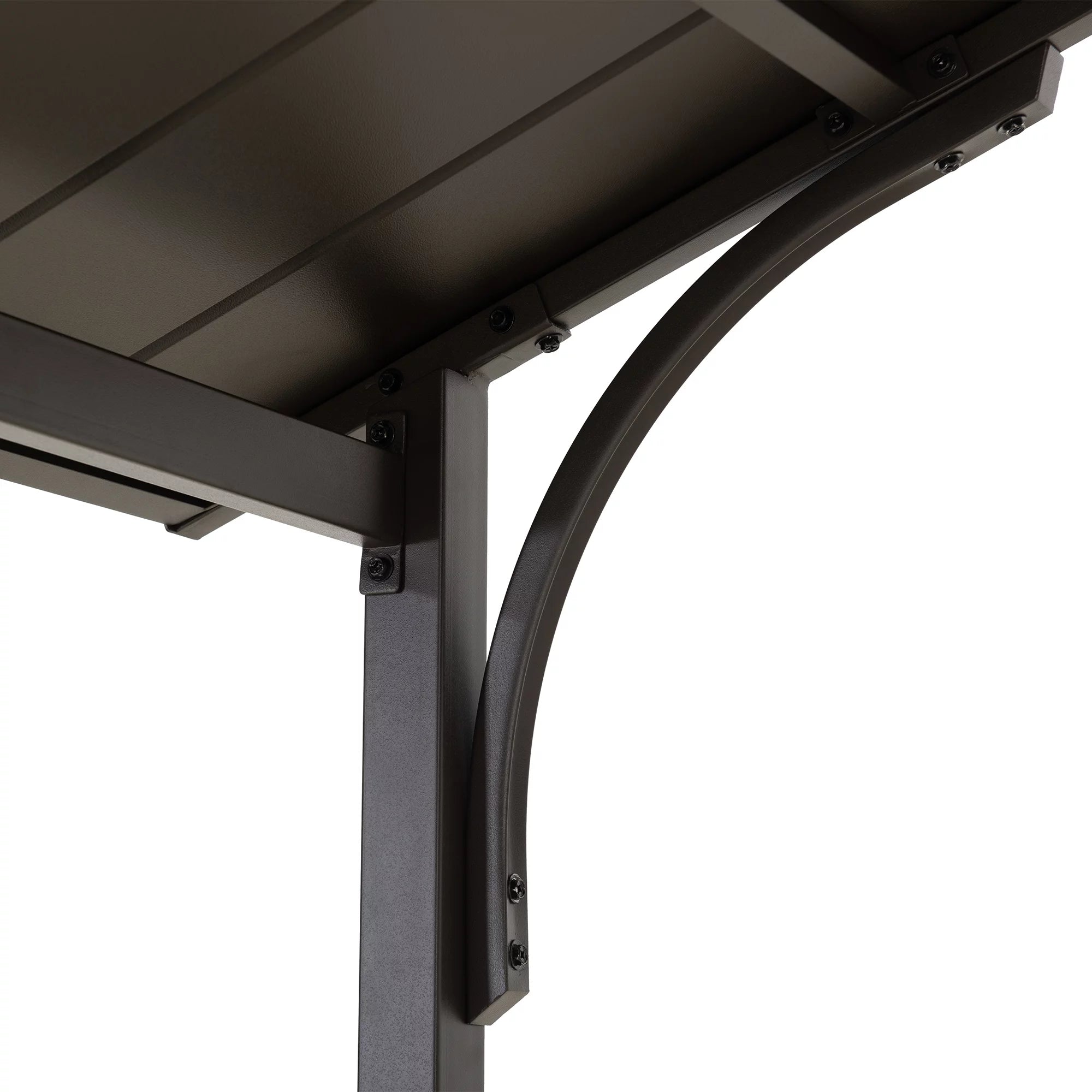 Sunjoy Hanscom 5 ft. x 8 ft. Brown Steel Frame Double Tiered Hardtop Grill Gazebo with Ceiling Hook and Shelves