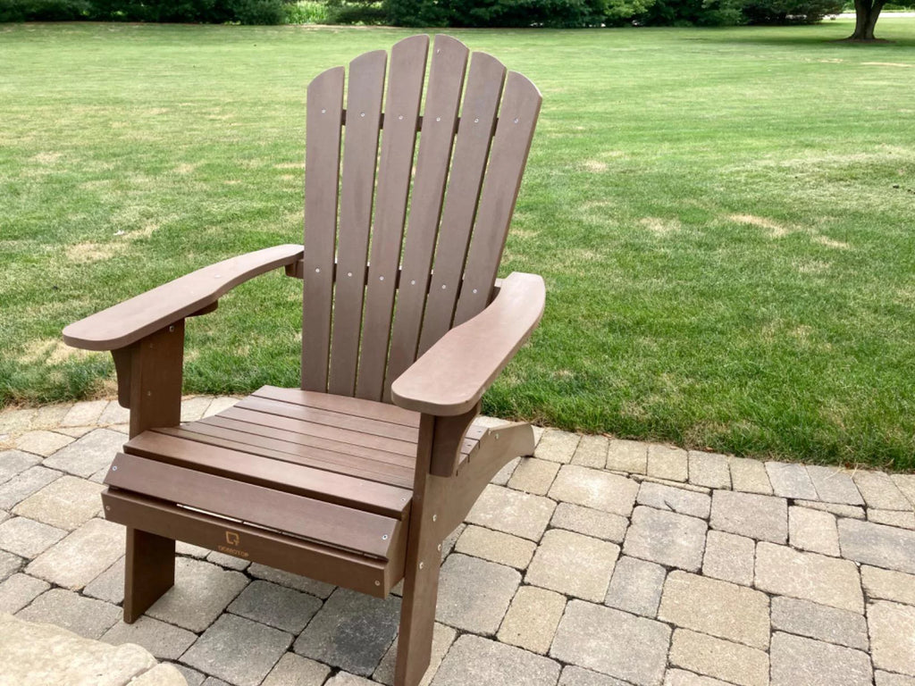 Qomotop Ploy Lumber Adirondack Chair with Cup Holder, Fade-Resistant Outdoor Seating with 350lbs Duty Rating, All-Weather Patio Chair for Garden,Brown