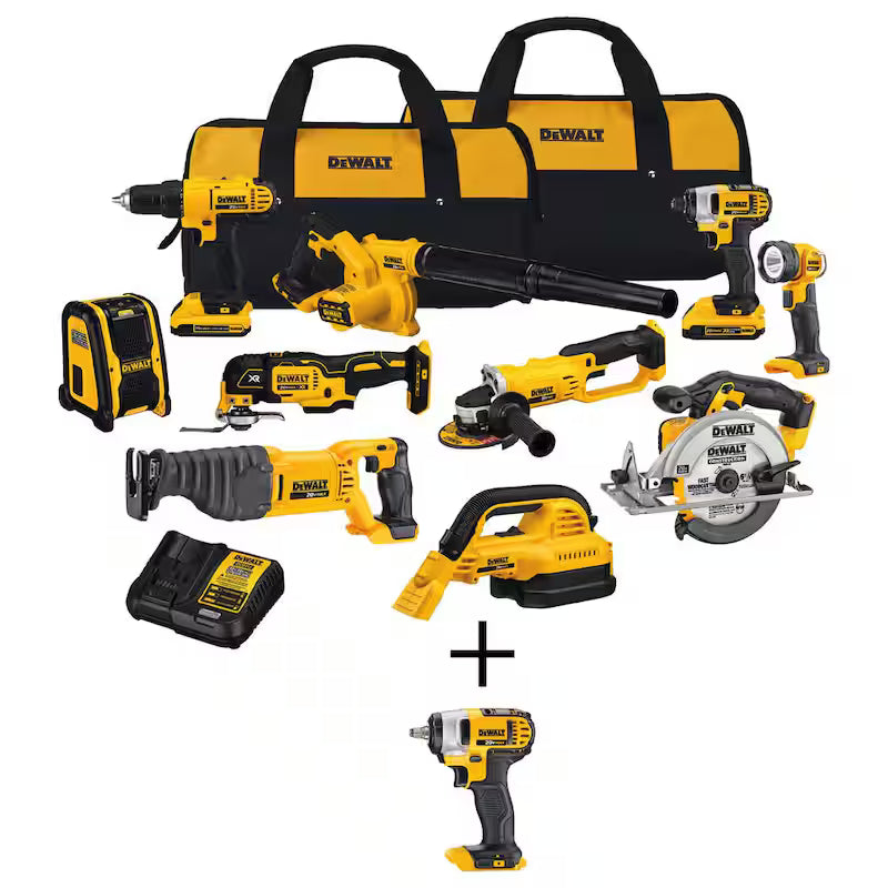 20V MAX Cordless 10 Tool Combo Kit, 3/8 in. Impact Wrench, (2) 20V 2.0Ah Batteries, and Charger