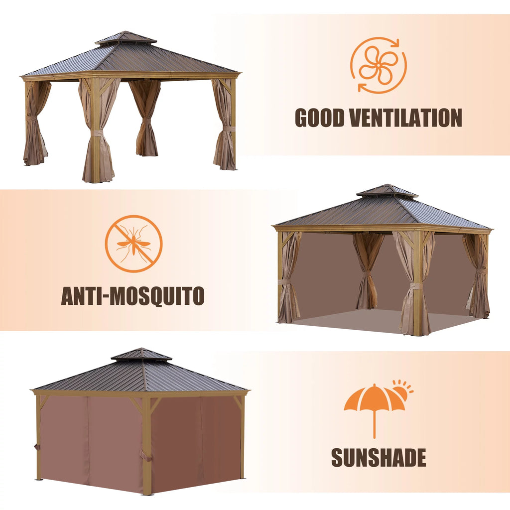 Viruhaka 12'x12' Gazebo Outdoor Pop up Canopy Tent with Curtains and Shelter for Patio, Party & Backyard