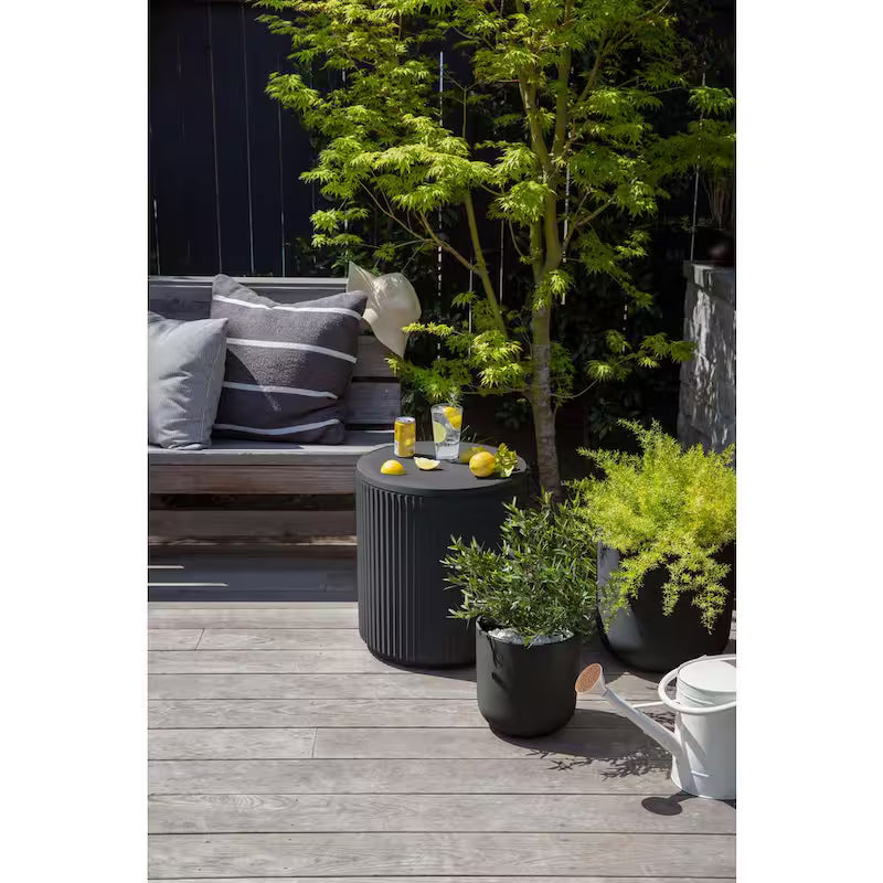 Round Black Plastic 21 in. H Outdoor Cooler Side table