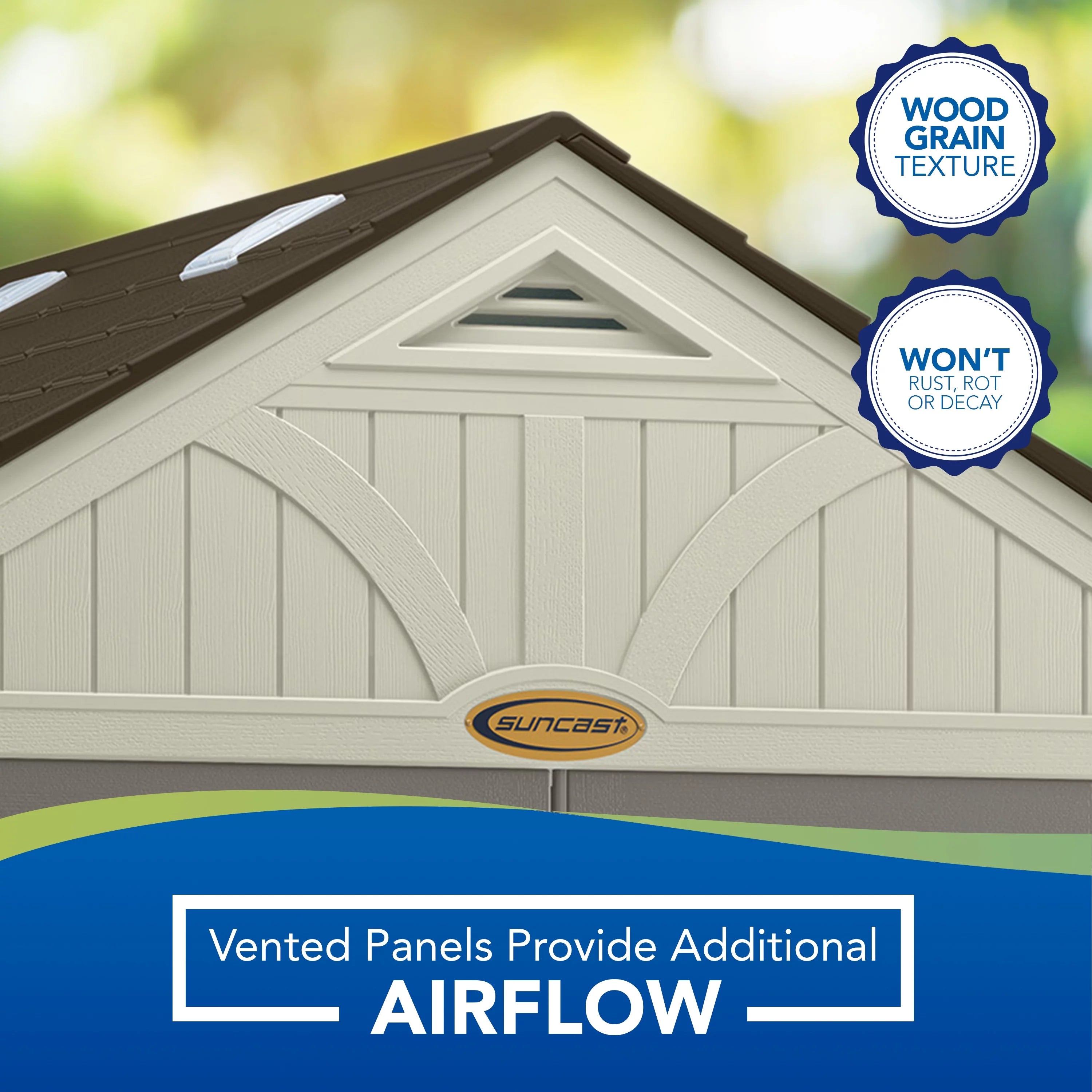 Suncast Metal and Resin Storage Shed, Vanilla, 122.25 in D x 103 in H x 100.5 in W