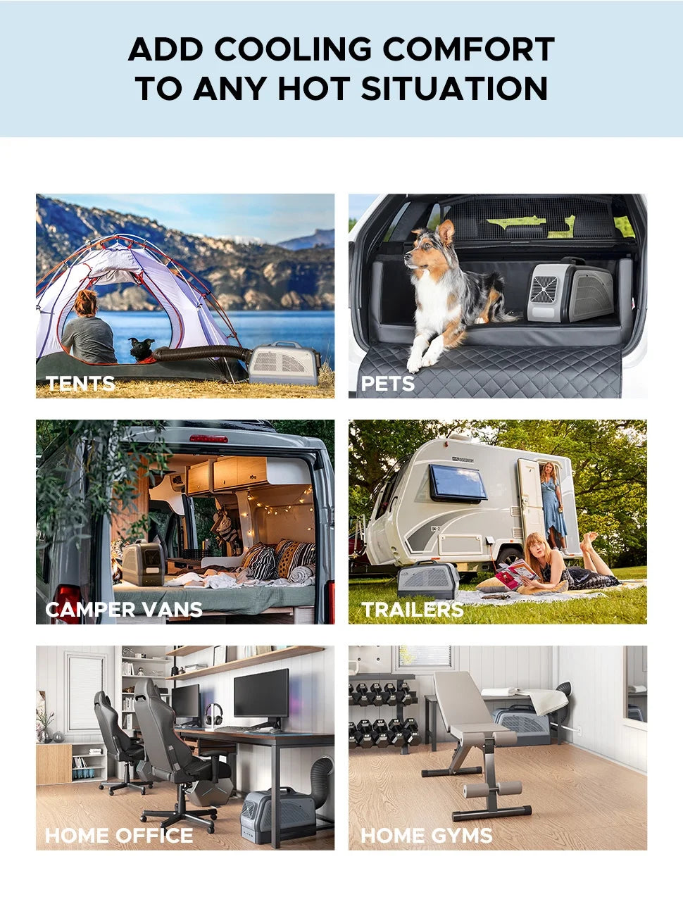 Sunjoy Portable Air Conditioner with 1 Battery and Solar Panel, Indoor/Outdoor AC Unit 2500 BTU, Car Conditioner, Camping, Gray