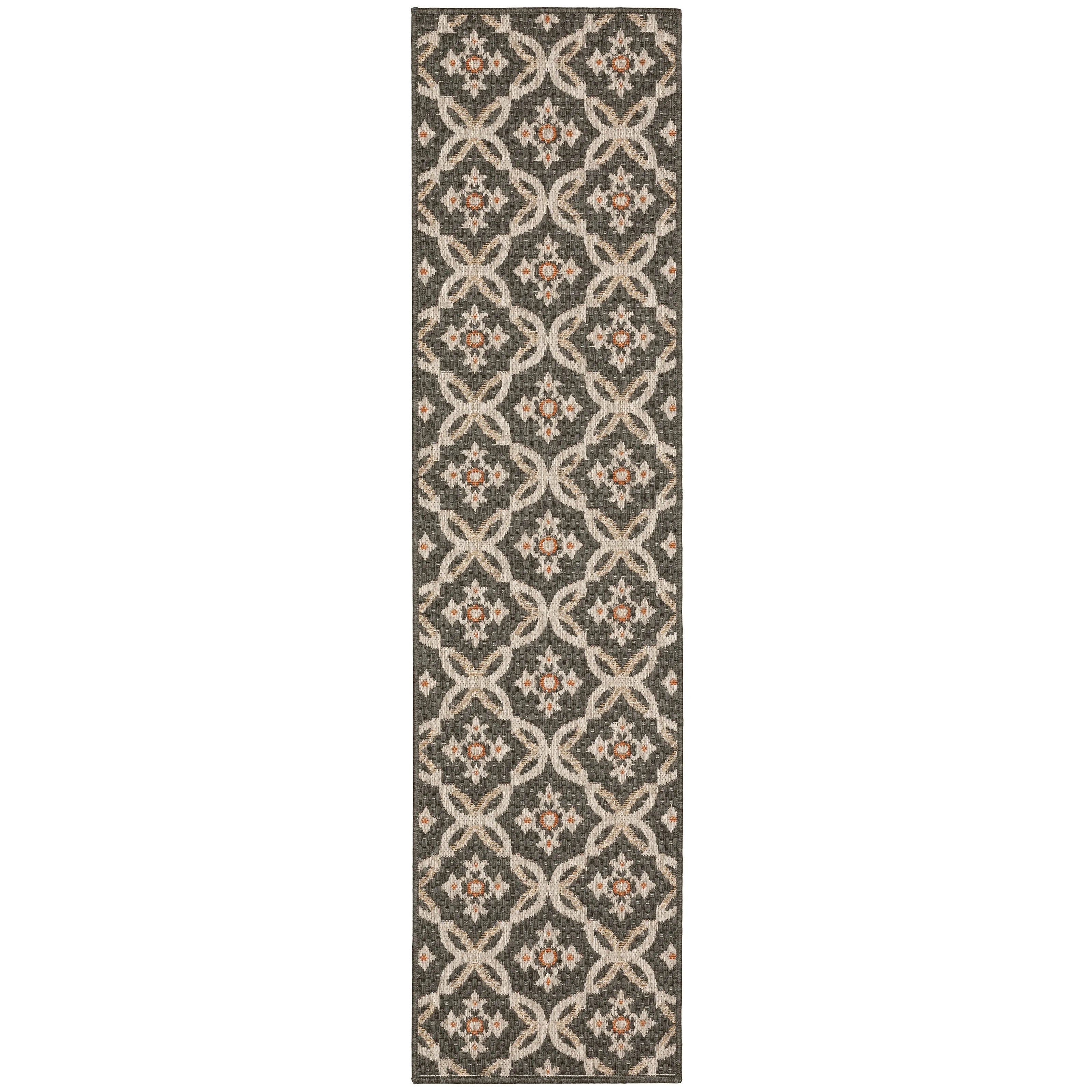 Style Haven  Laguna Floral Trellis Grey/ Orange Indoor-Outdoor Area Rug 9'10" x 12'10" 9' x 12' Bedroom, Patio