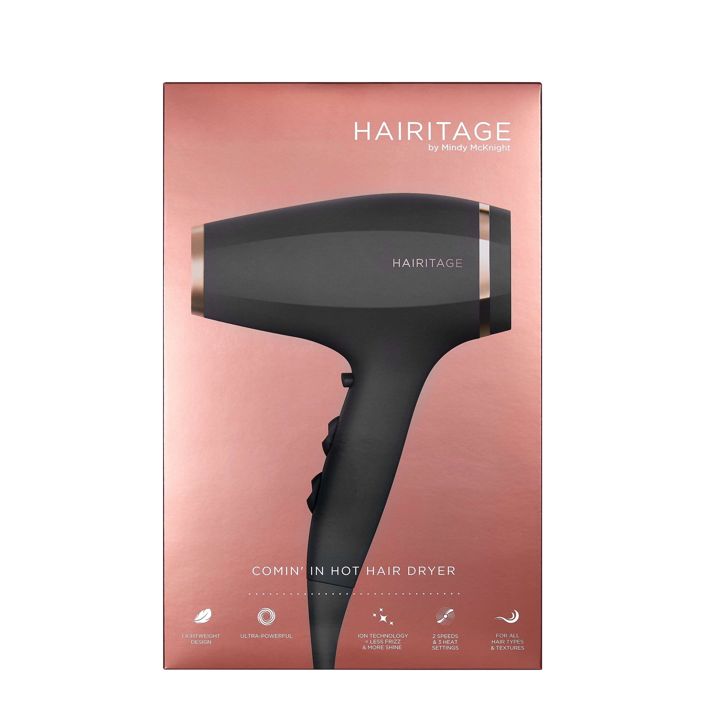 Hairitage Comin' In Hot Hair Dryer |1875 Watts Ionic Hair Dryer for Frizz Control & Shine | Powerful Blow Dryer for All Hair Types
