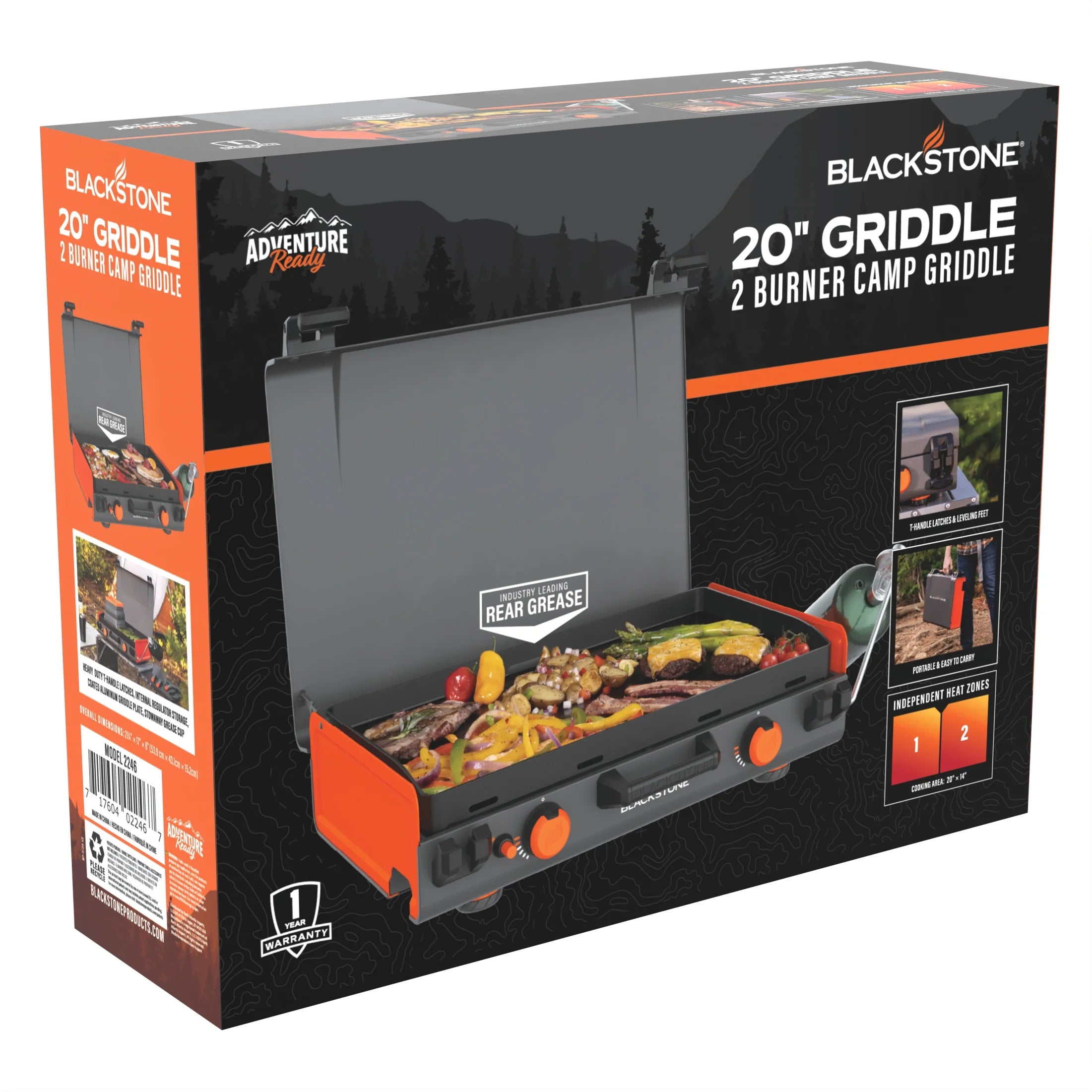 Blackstone Adventure Ready 20"x14" 2-Burner Propane Camping Griddle (Model 2246) with Latching Hood and Handle