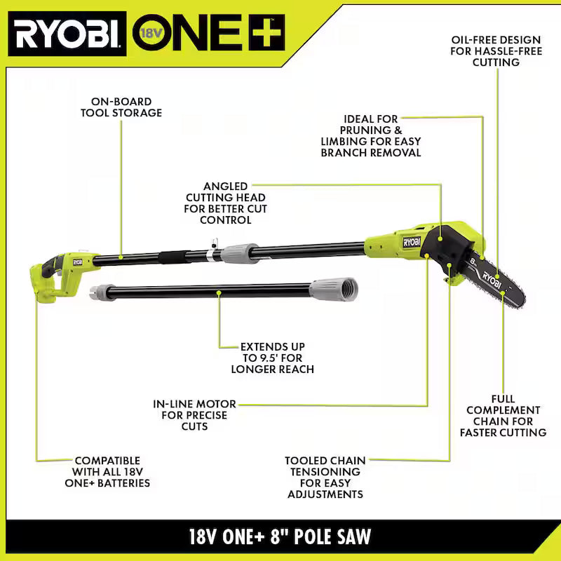 ONE+ 18V 8 in. Cordless Battery Pole Saw and 8 in. Pruning Saw Combo Kit with 2.0 Ah Battery and Charger