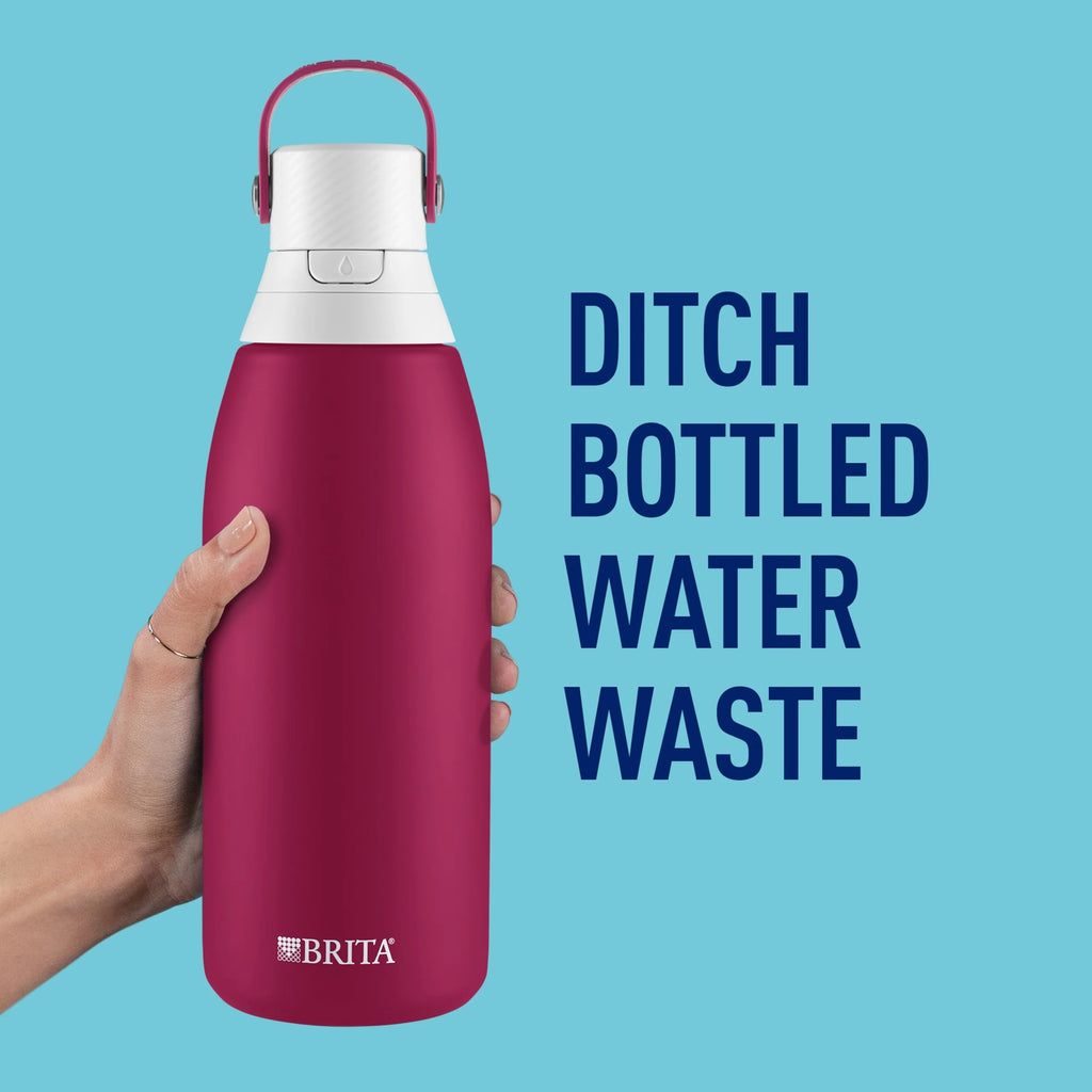 Brita 32 oz Ruby Premium Stainless Steel Leak Proof Filtered Insulated Water Bottle with Straw