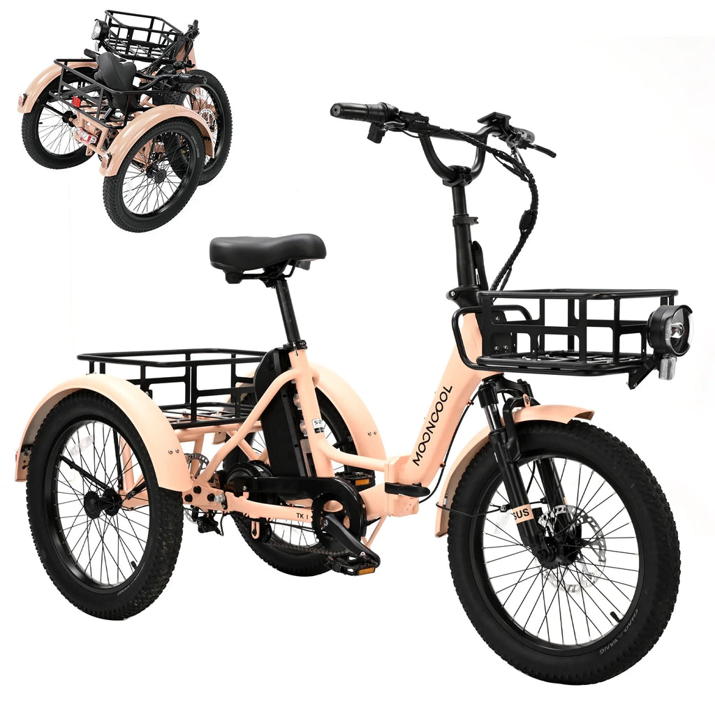 MOONCOOL 24"/26" Electric Tricycle for Adults, 350W 36V 7 Speeds Electric Trike Motorized Three Wheel Electric Bikes Bicycle with Large Basket for Women Men