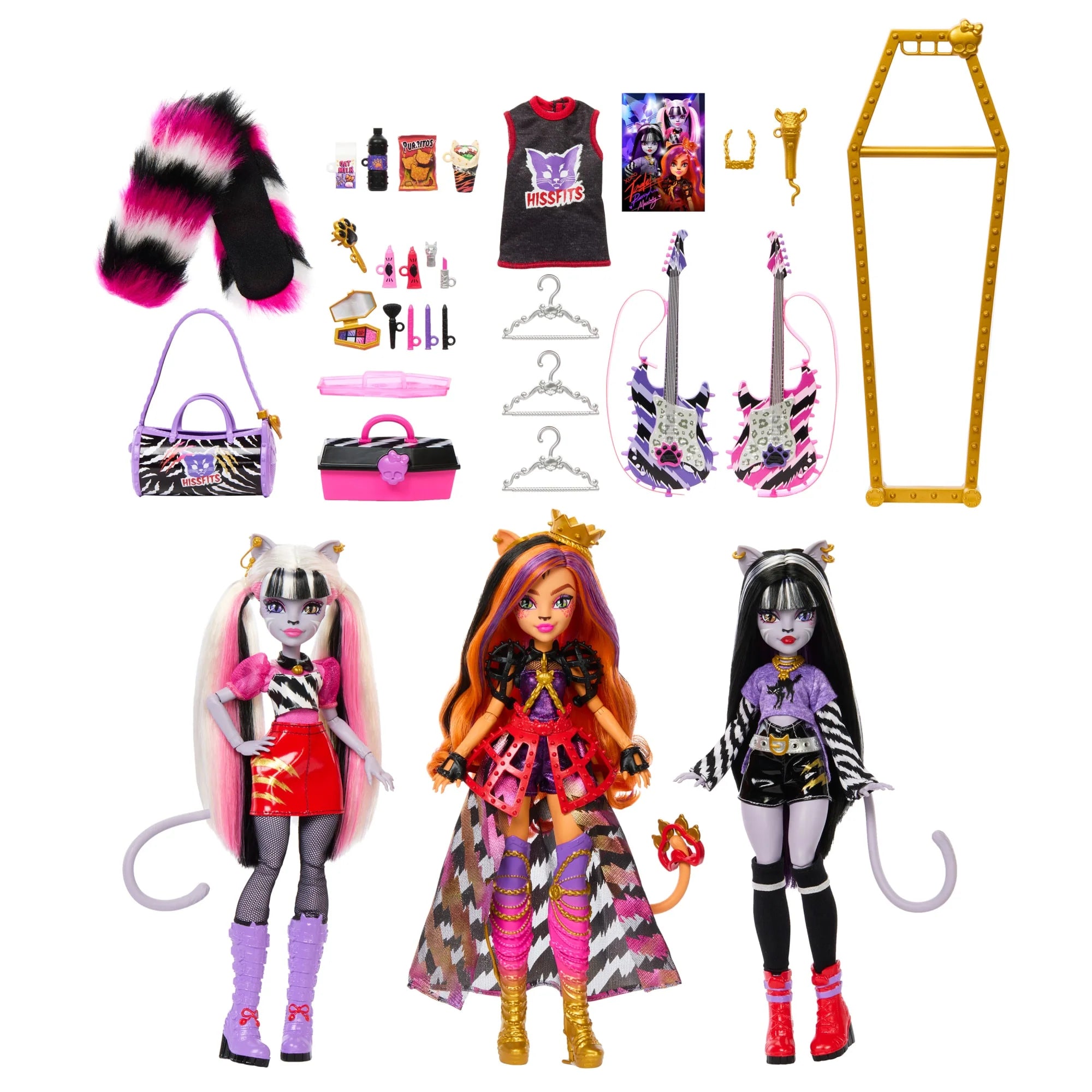 Monster High Dolls, the Hissfits Band three-Pack With Toralei Stripe, Meowlody And Purrsephone