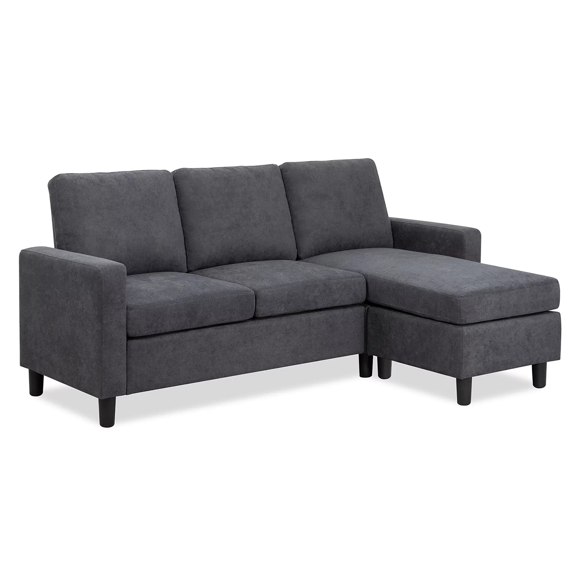 Walsunny Linen Fabric Convertible L-Shaped Sectional Sofa(Dark Gray)