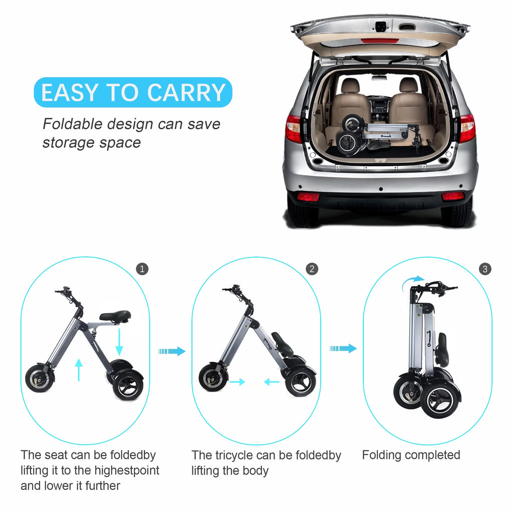 TopMate Folding Mobility Scooter with Reverse Function Electric Tricycle for Adult and Senior, up to 15Mph & 20 Miles 3 Wheel E-Scooter
