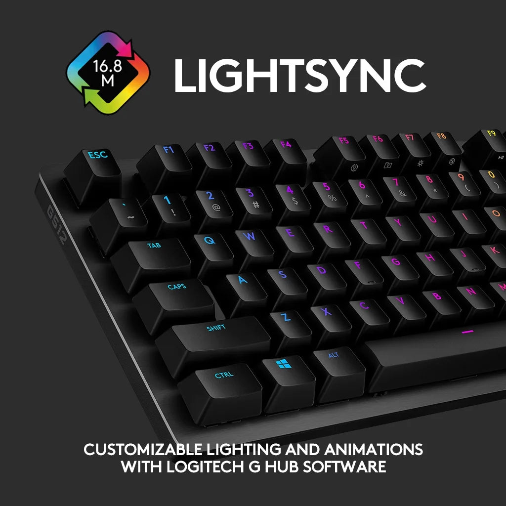 Logitech G512 CARBON LIGHTSYNC RGB Mechanical Gaming Keyboard with GX Brown switches and USB passthrough - Tactile
