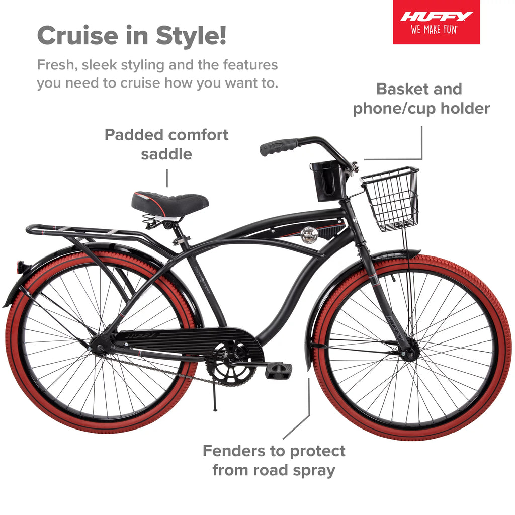 Huffy 26” Nel Lusso Men's Cruiser Bike, Matte Black
