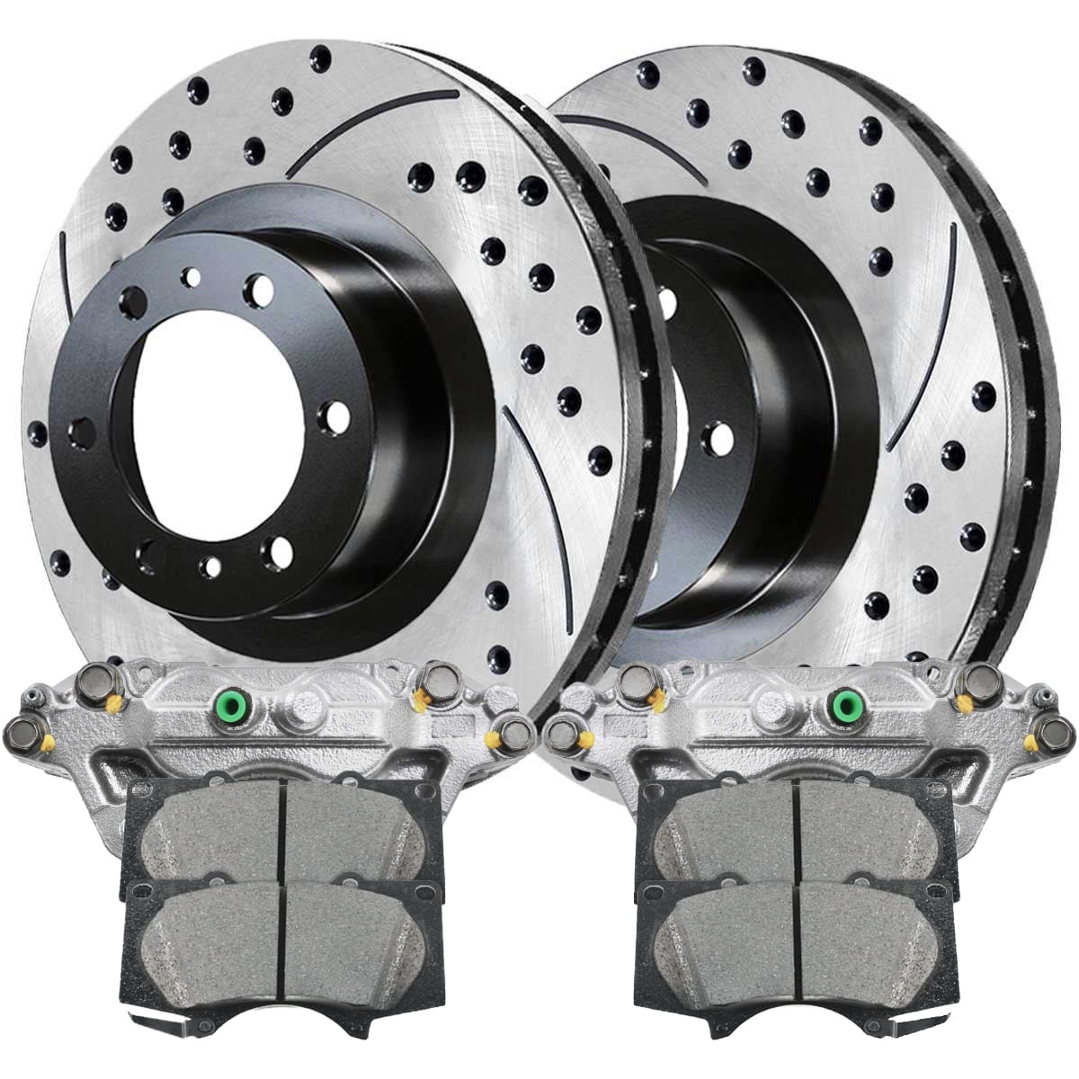 AutoShack Front Brake Calipers Ceramic Pads Drilled Slotted Rotors Black Kit Driver and Passenger Side Replacement for 2003-2009 Toyota 4Runner 2005-2021 Tacoma 2007-2014 FJ Cruiser 4WD RWD BCPKG0726