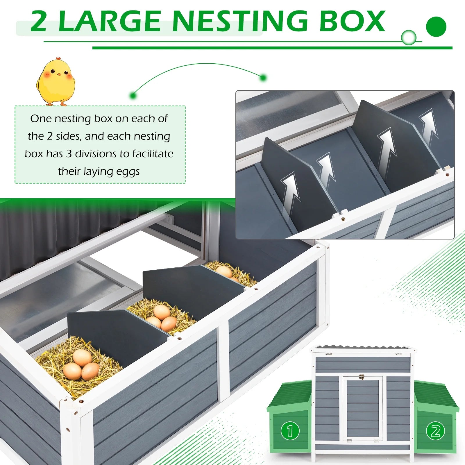 AECOJOY 56 Large Chicken Coop with 6 Nesting Boxes Wooden Hen House Outdoor Chicken Cage Poultry Hutch w/Ramps, Removable Tray for Easy Cleaning