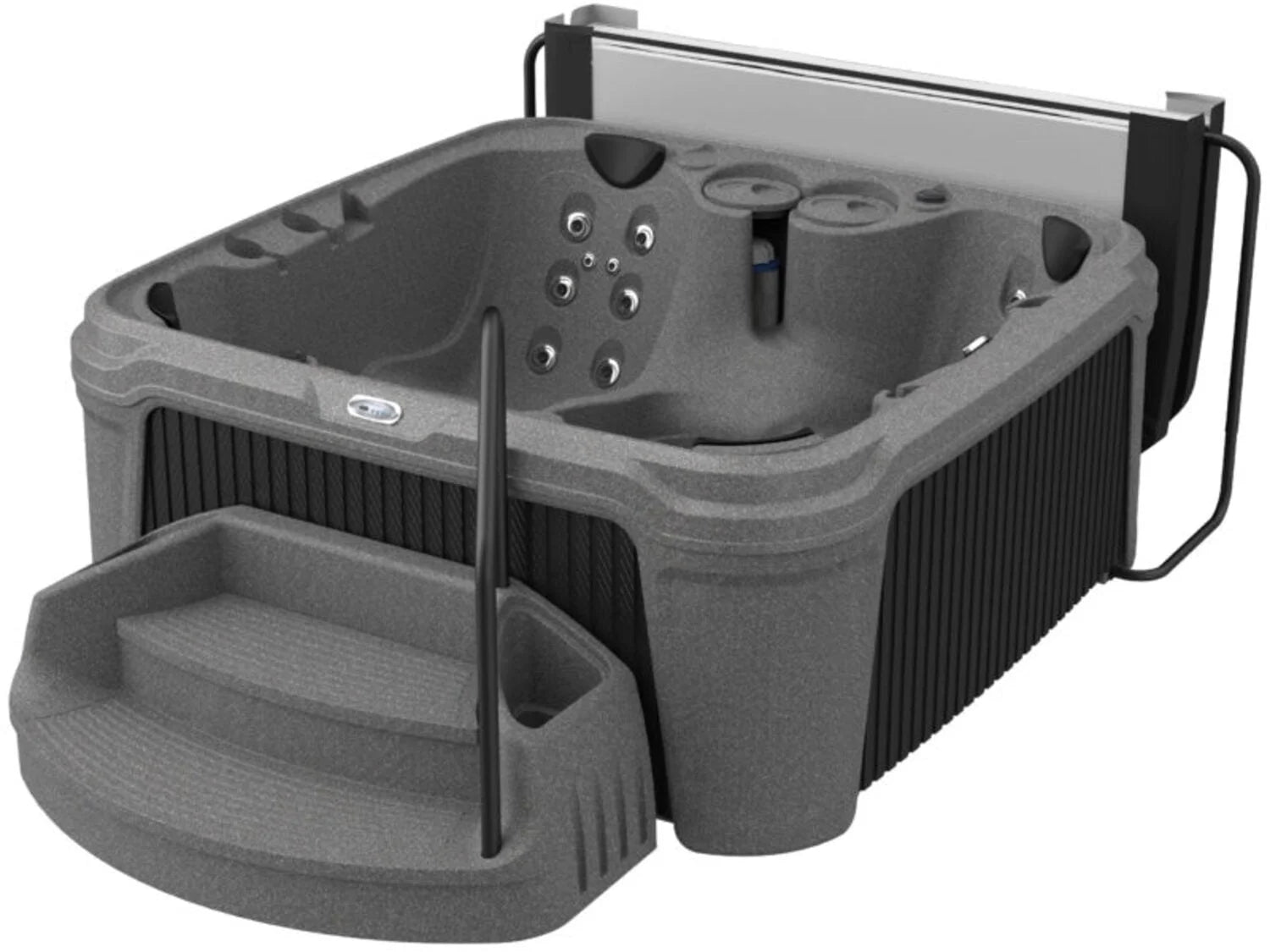 Aquarest Spas Powered By Jacuzzi® DayDream Ensemble 3500S 6-Person 35-Jet Plug and Play Hot Tub with 2 LED Waterfalls, Step with Handrail and Cover with Lifter, Keystone/Black