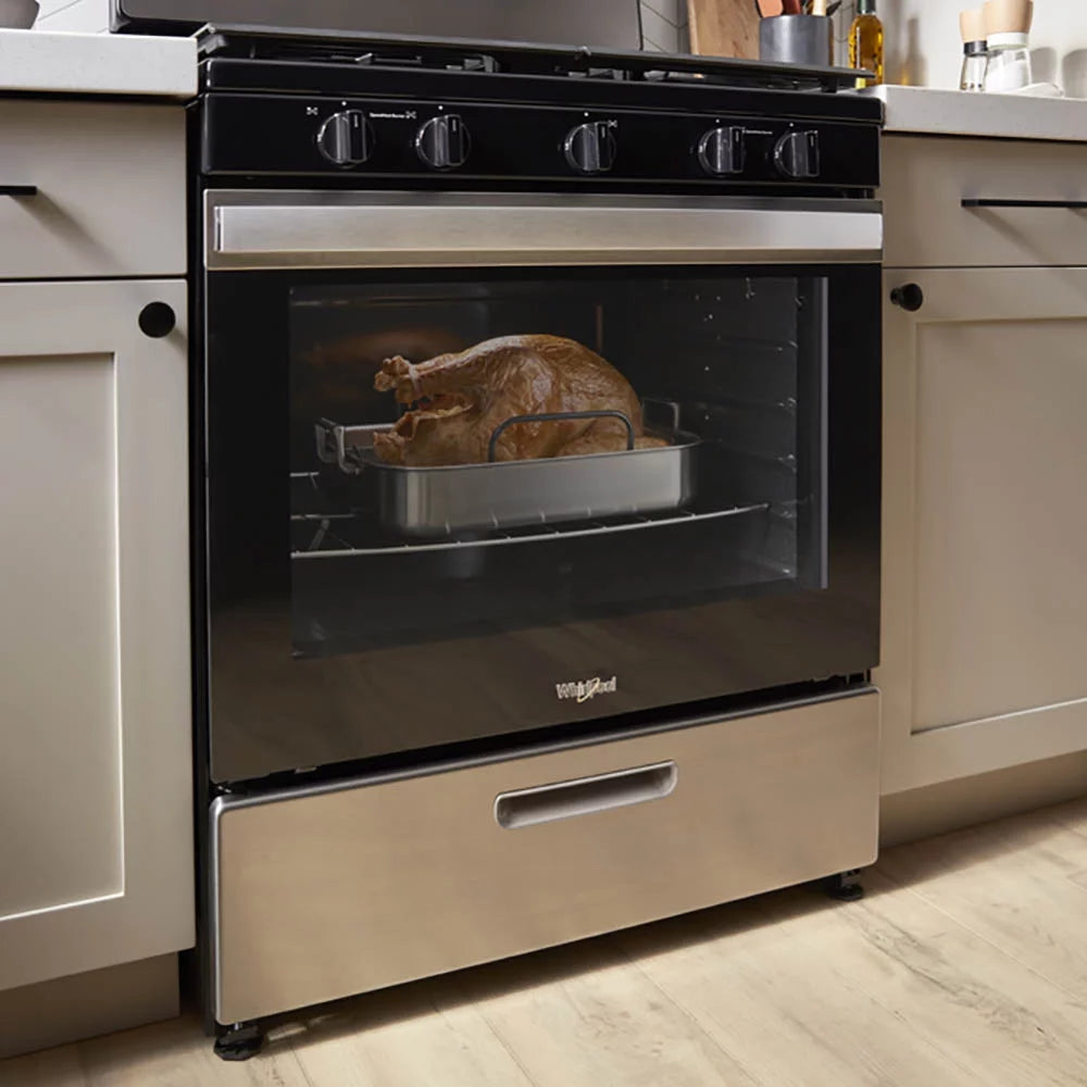 WFG505M0MS Whirlpool 30" 5.1 cu ft 5 Burners Gas Range in Stainless Steel.dimensions of 29” width, 27.2” depth, and 46.25” height