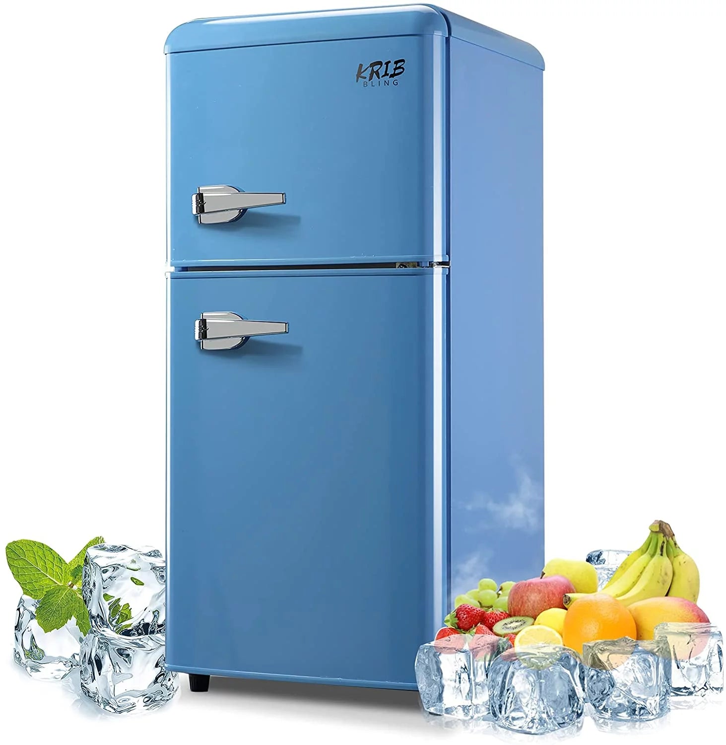 Krib Bling 3.5 cu.ft Compact Refrigerator, Retro Mini Fridge with Freezer, Small Drink Chiller with 2 Door, Blue